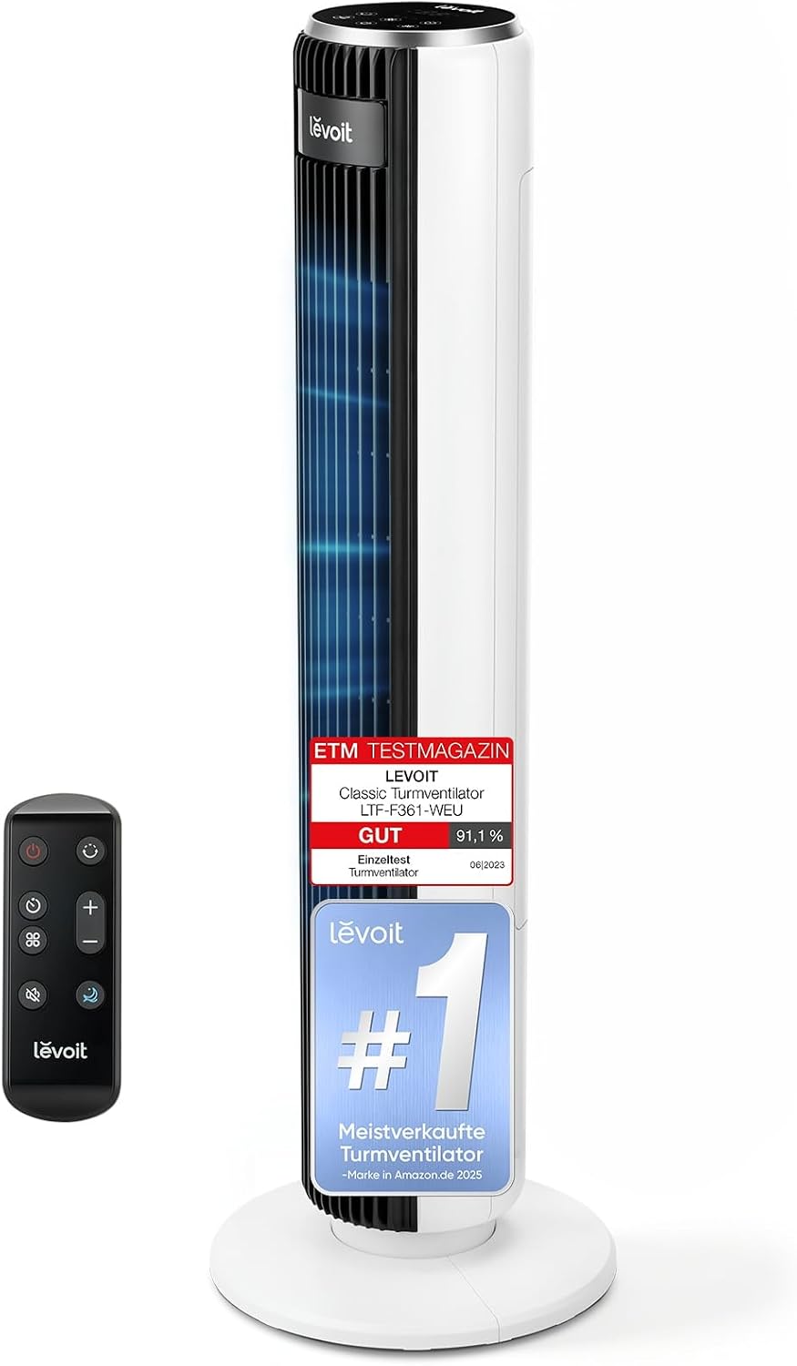 Levoit-Turmventilator mit Fortschrittlichem Schlafmodus-Ventilator leise 12Std Timer 4 Modi 5 Geschwindigkeiten-Automatikbetrieb mit Sensor-Oszillation Tower Fan mit Fernbedienung Weiß 92CM