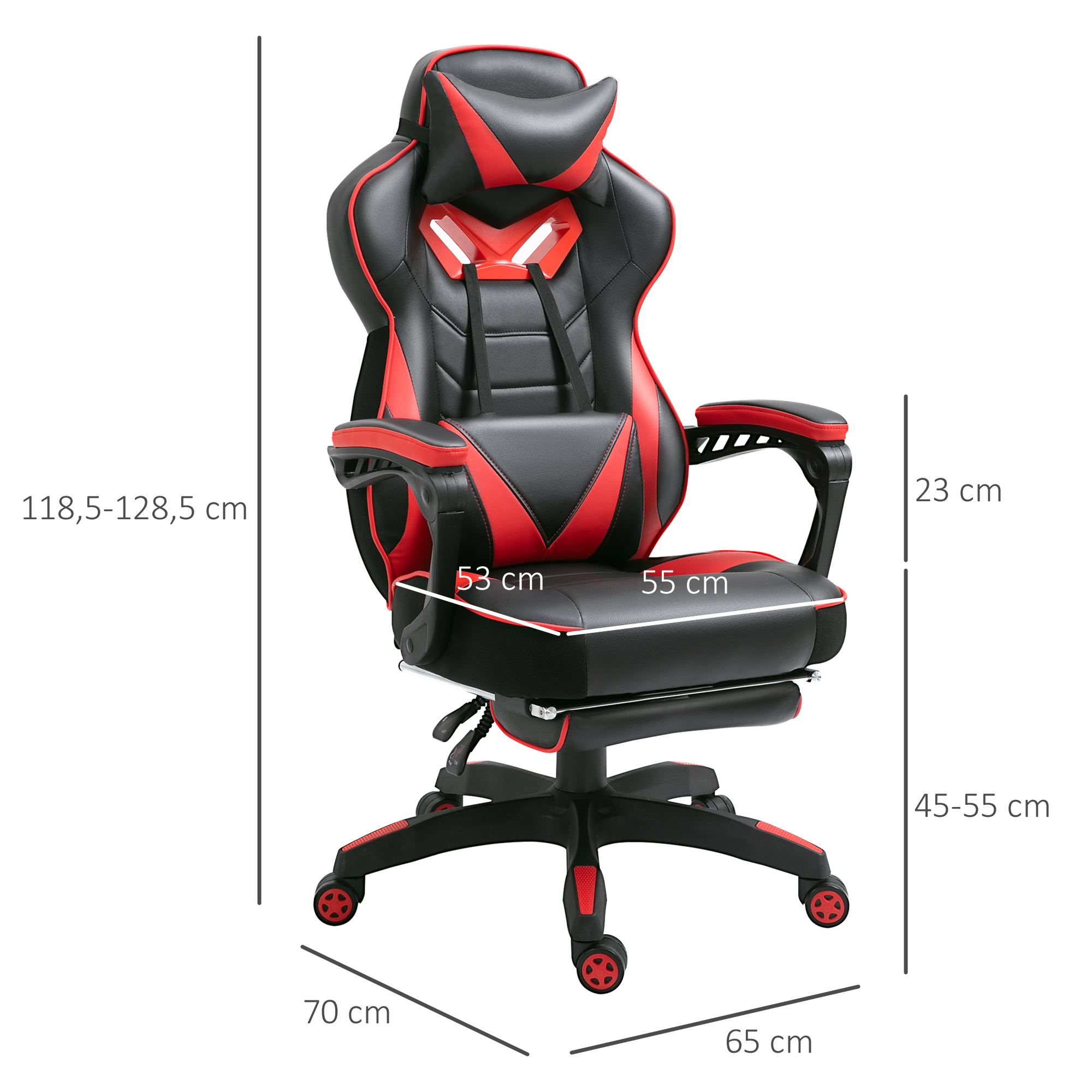 Vinsetto Ergonomische Gamingstoel met Racestijl - Uitschuifbare Voetsteun, Zwart+Rood
