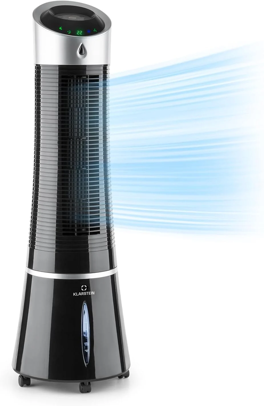 Klarstein Skyscraper Ice Smart Climatizador Evaporativo – 4 en 1: Ventilador, Enfriador, Purificador & Humidificador, 210 m³/h, Control App & Alexa, Depósito 6L, Oscilación, Ionizador, Negro