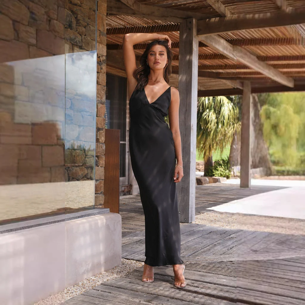 Elegantes Maxi-Kleid f��r Damen �C ?rmelloses V-Ausschnitt-Design f��r formelle Anl?sse