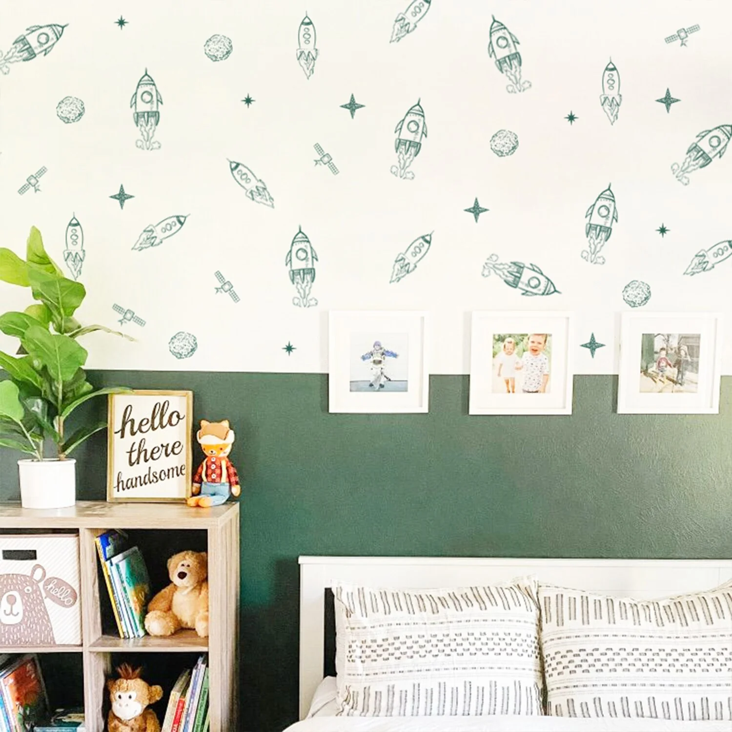 Space Rocket Wall Stickers, Planet and Star Wall Decals for Boys Baby Room