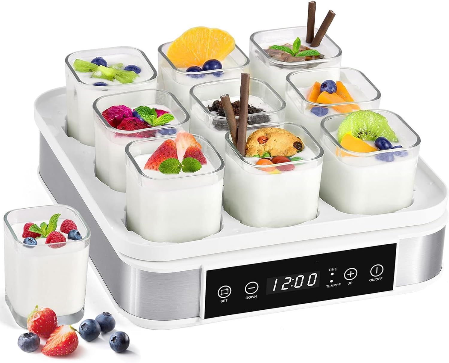 Automatic Digital Yoghurt & Cheese Maker with Temperature Control & Timer - Includes 9 Glass Jars (AU Plug)