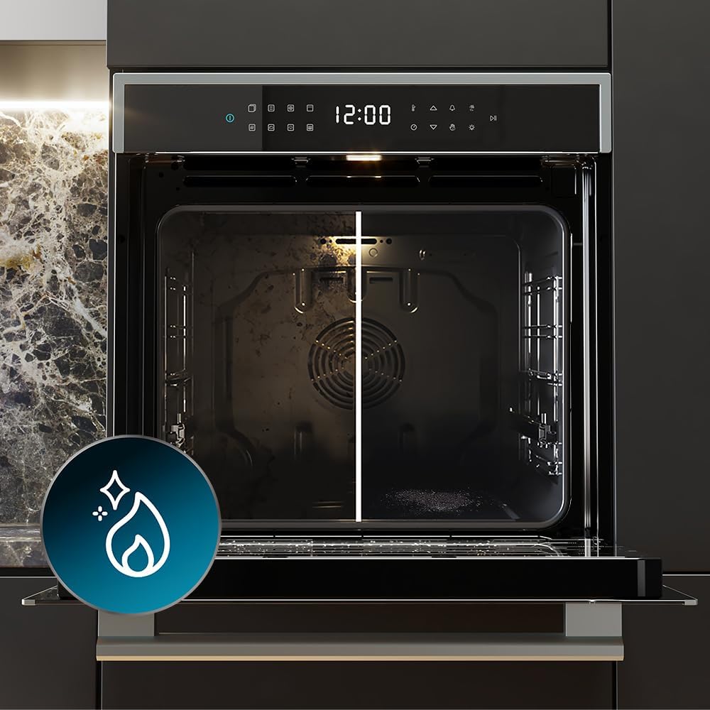 Cecotec Einbaubackofen Pyrolytisch 60 cm Bolero Hexa P506000 Edge A+. 3400W, 81L Kapazität, 11 Funktionen mit Airfryer Master, Pizza Master, 3D Cooking, Steam Base X2, Pyrolyse