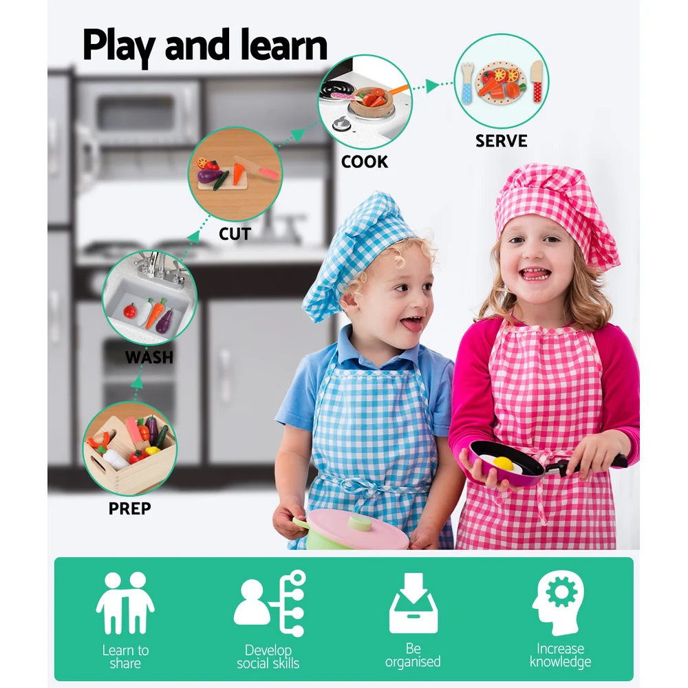 Sturdy Modern Kids Kitchen Play Set with Fridge Keezi