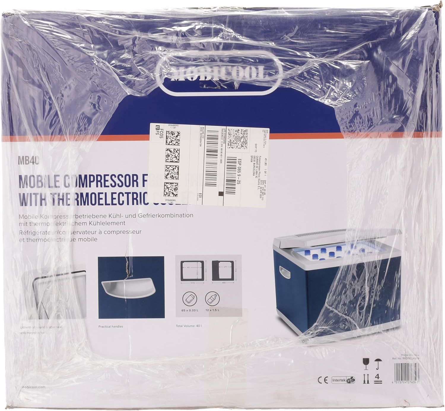 Mobicool MB40, Hybrid, tragbare Kompressor- thermoelektrische-Kühlbox/Gefrierbox, 38 Liter, 12 V und 230 V für Auto, Lkw, Steckdose, Blau