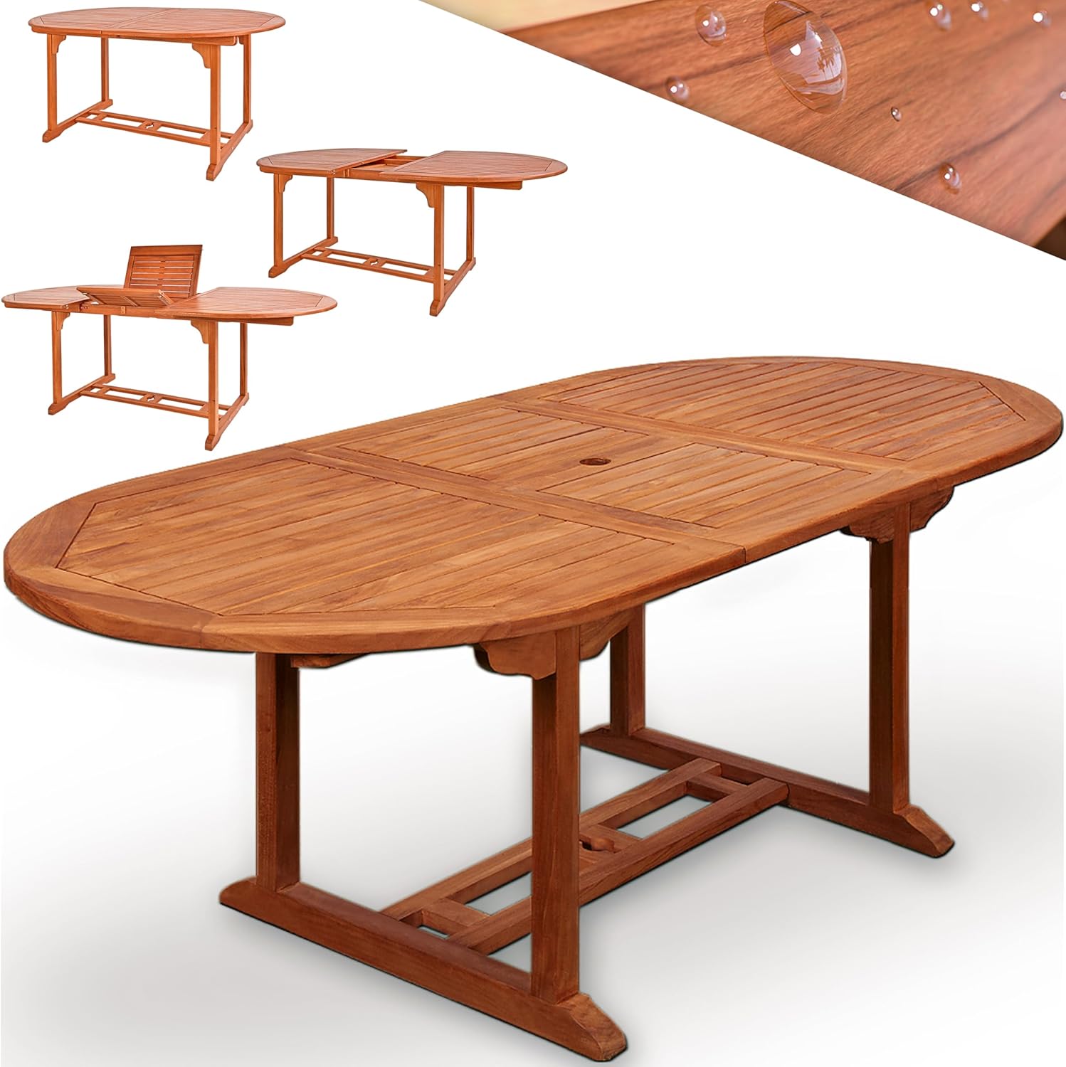 Casaria® Gartentisch Wetterfest FSC®-Zertifiziert Holz 200x100cm 160kg Belastbarkeit Schirmständer Balkon Garten Terrasse Tisch Klapptisch Balkontisch Eukalyptus