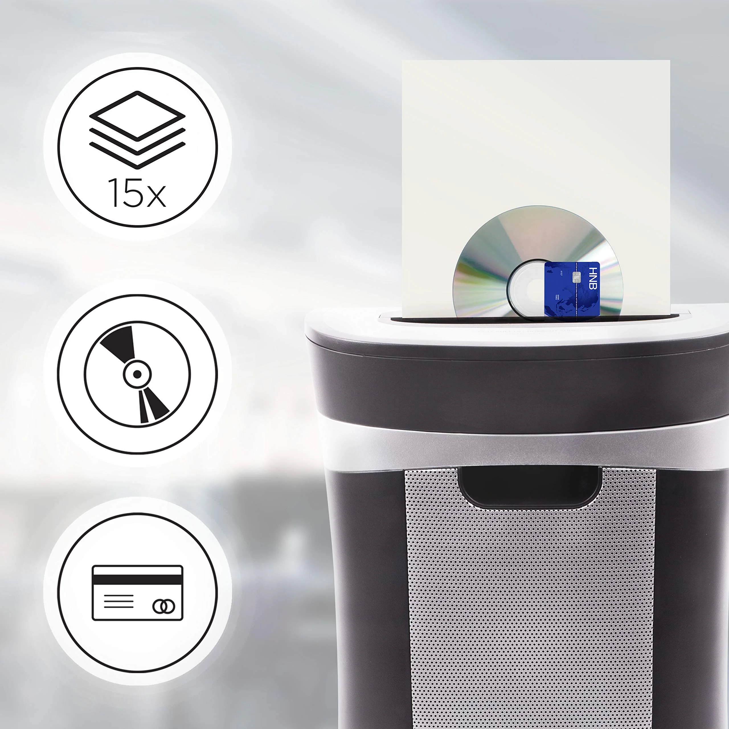 2025 Duronic Papiervernietiger PS581, kruisgesneden, voor 15 vellen, robuuste kleine elektrische papierversnipperaar, datavernietiger voor thuis en kantoor, vernietigt papier, creditcards, enveloppen, documenten �C zwart, P4