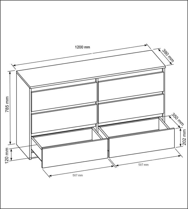 meble masztalerz Kommode 120 cm Breit - Modernes Sideboard - Schrank mit 6 Schubladen - Schubladenschrank - Kommodenschrank für Wohnzimmer, Flur, Schlafzimmer - Schwarz 120x78,5x39 cm