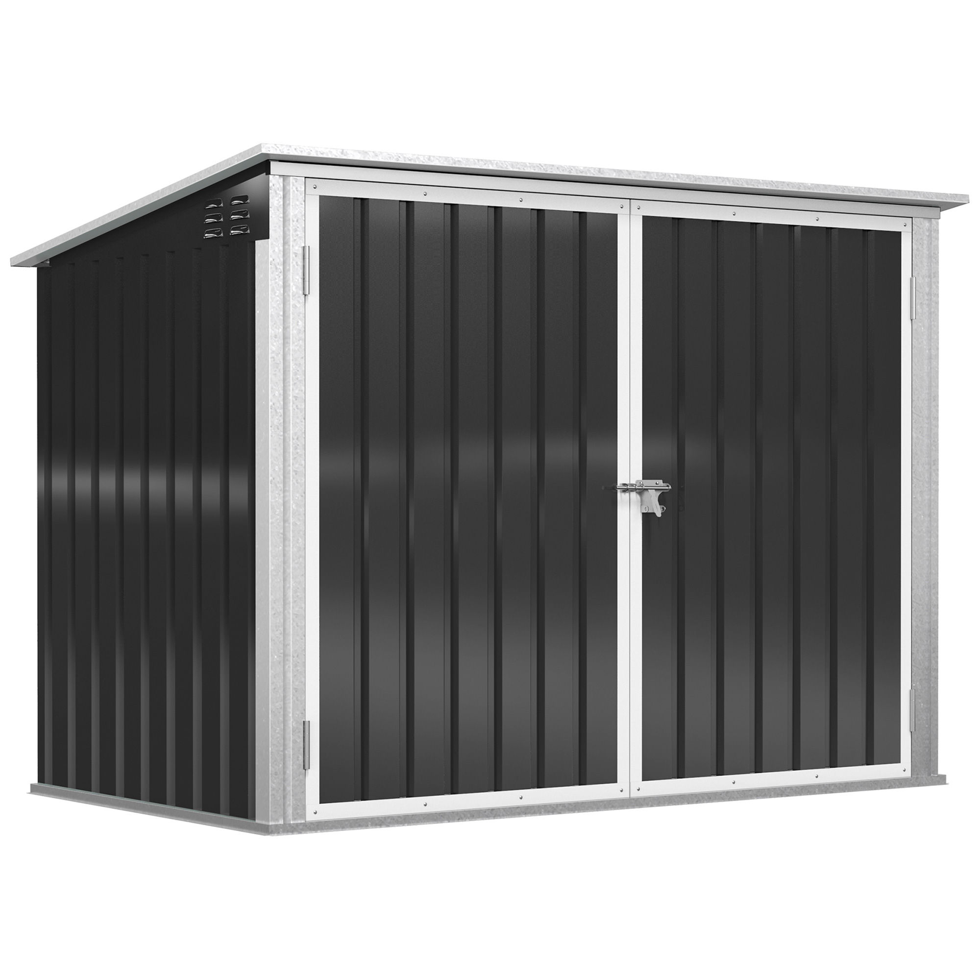 Outsunny vuilnisbak apparaatbox vuilnisbak opberger voor 2 vuilnisbakken afsluitbaar staal zwart 178.5 x 104.5 x 128.5/113 cm