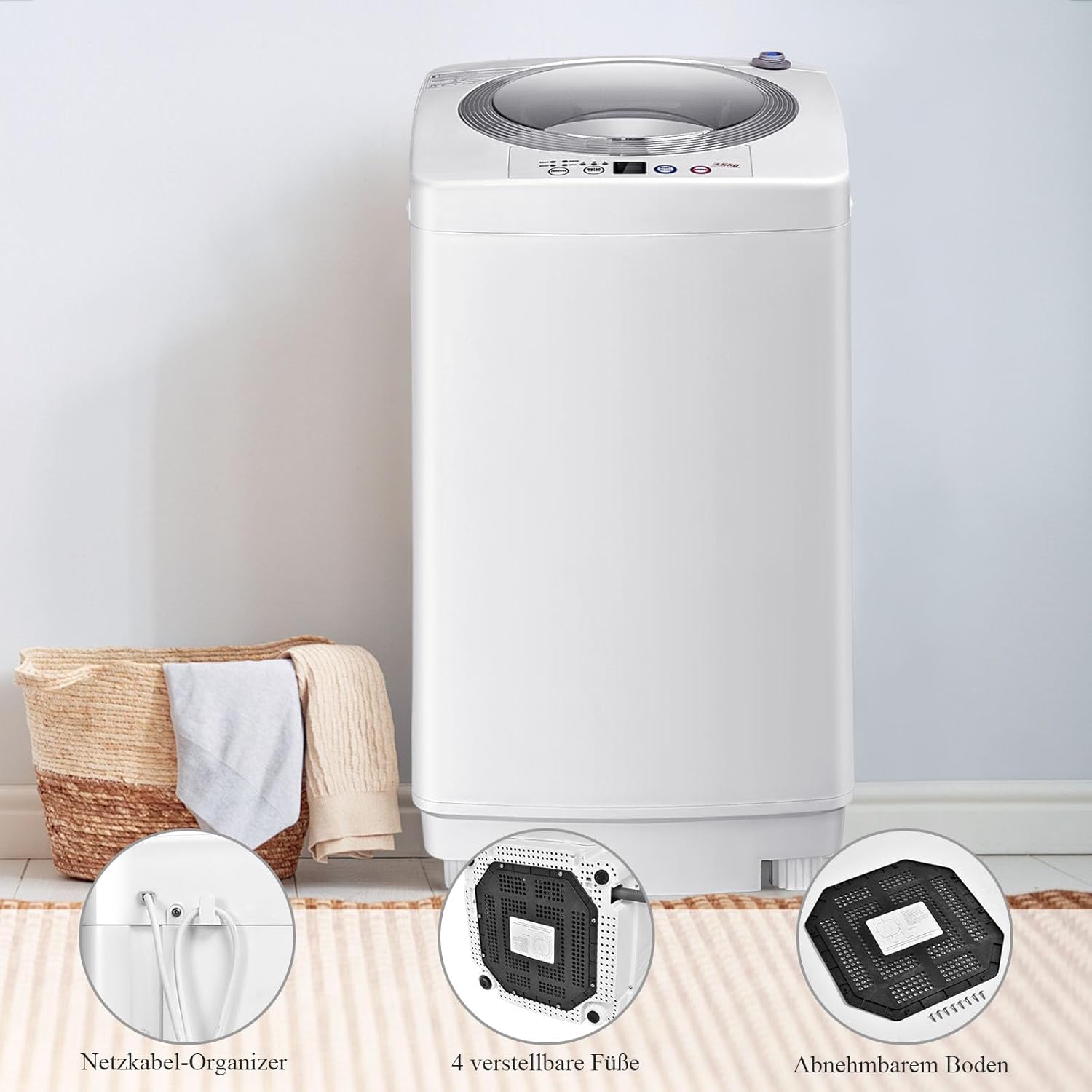 RELAX4LIFE Vollautomatische Waschmaschine 3,5 kg, Waschvollautomat mit Pump & Display, Toplader Miniwaschmaschine mit Schleuder & 6 Wasche-Modelle, 240W, für Camping & Wohnmobil, 43 x 43 x 75cm, Weiß