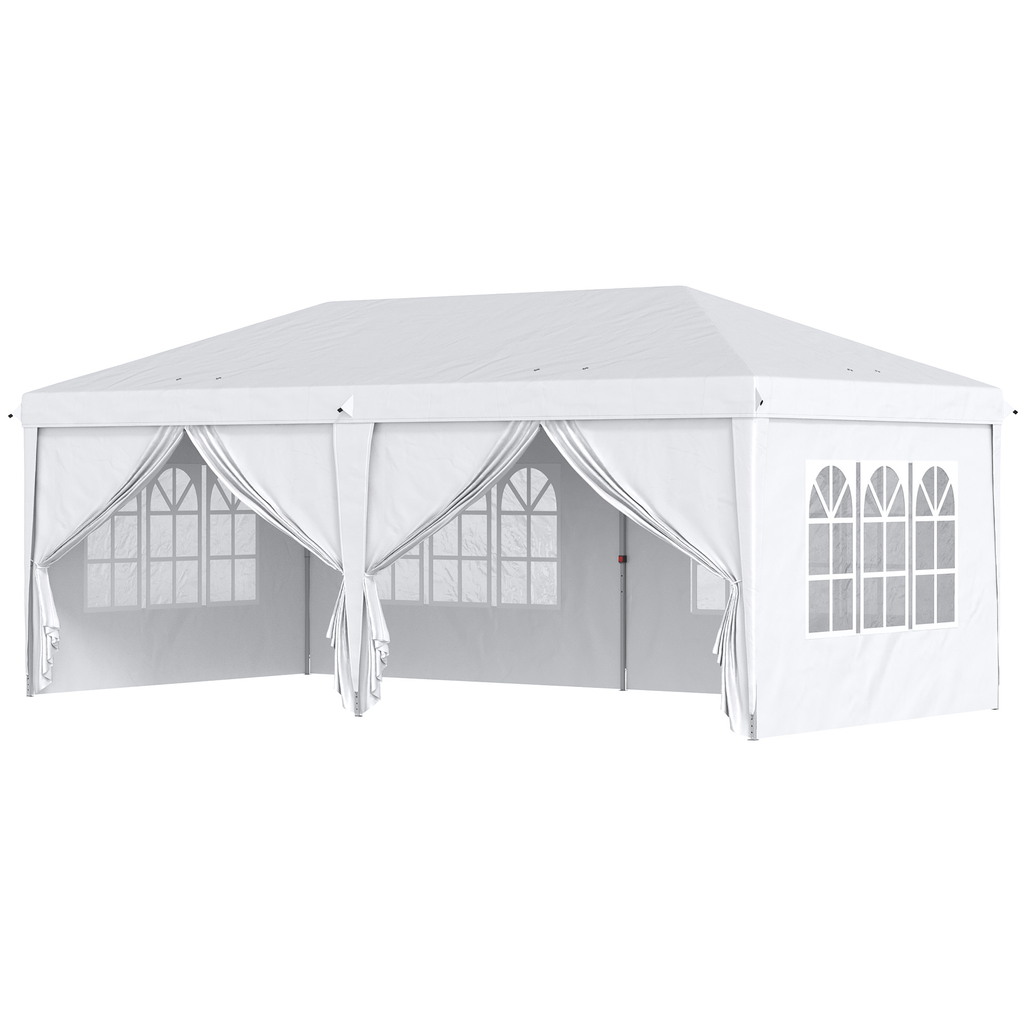 Outsunny Vouwtent van 6 x 3 m, verwijderbare zijwanden, grote ramen, deuren met ritssluiting, stalen frame, wit