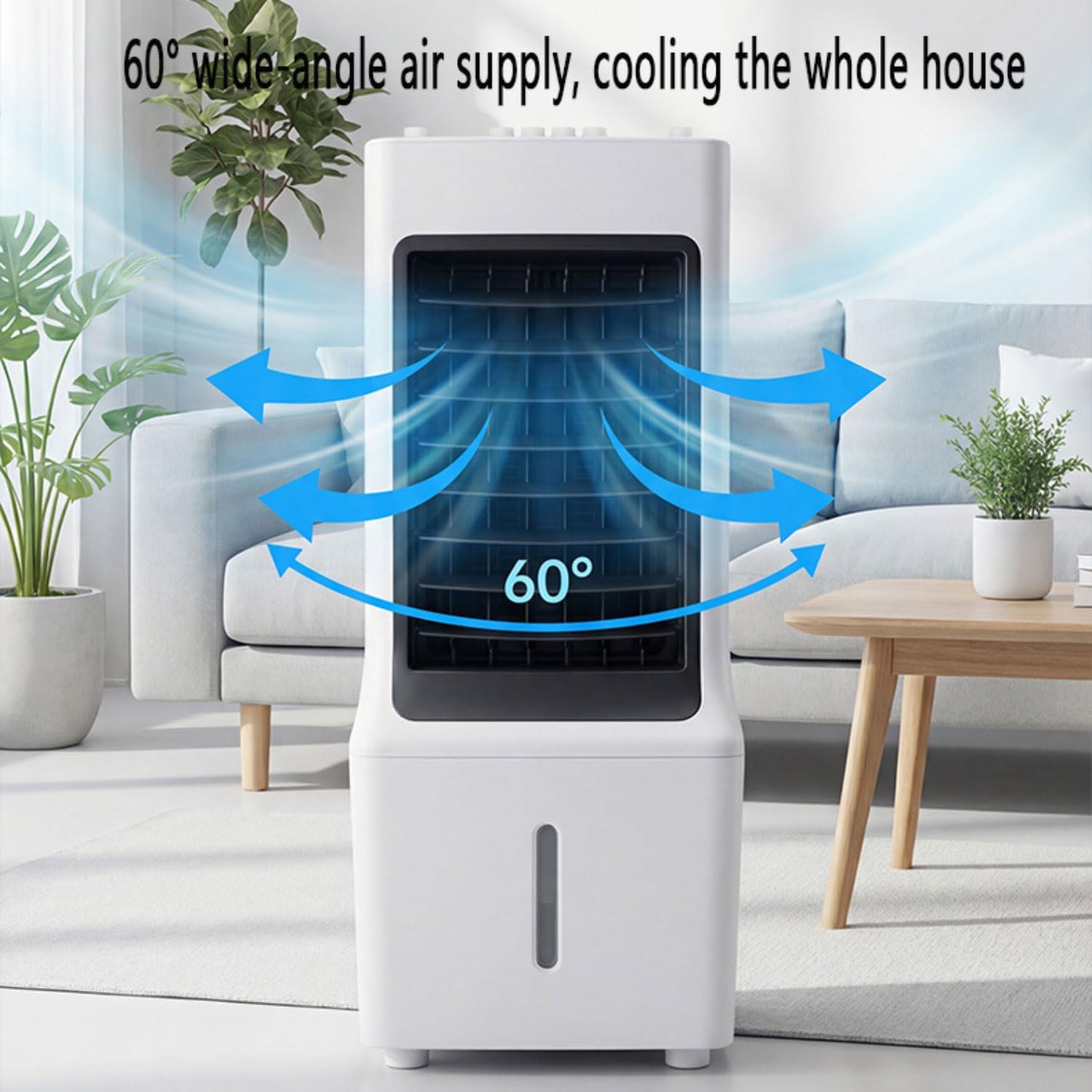 Fensterlose, tragbare Klimaanlage mit 60°-Oszillation, abluftloses Klimagerät, schlauchloser, leiser Verdunstungskühler mit Oszillation, Kühlbox-Ventilator für Schlafzimmer, Innen- und Außen