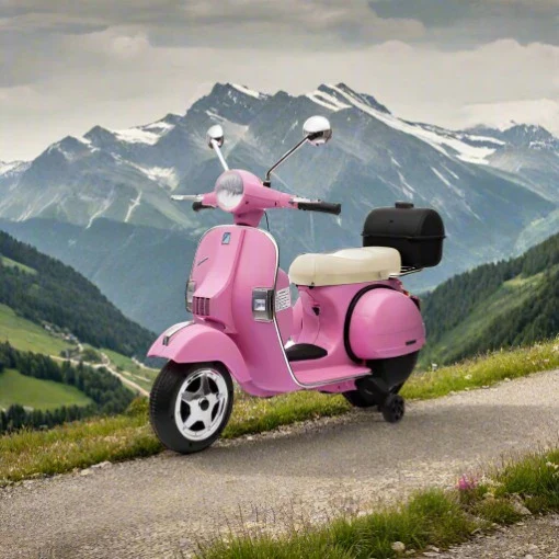 Licensed Kids 12v Vespa Electric Ride on Motorbike PX150 Model with stabilisers- PINK