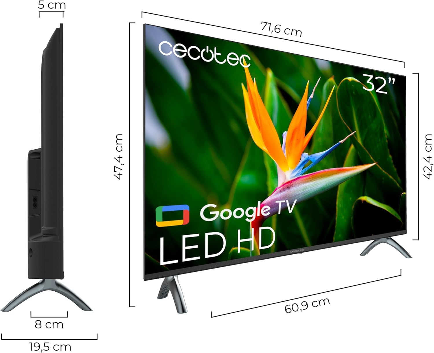 Cecotec Smart TV, Televisor LED de 32 Pulgadas Resolución HD A4 Series ALH40032S. Sistema Operativo Google TV, Dolby Audio, HDR10, 16 GB de ROM, Bluetooth, Google Voice Assitant y Chromecast