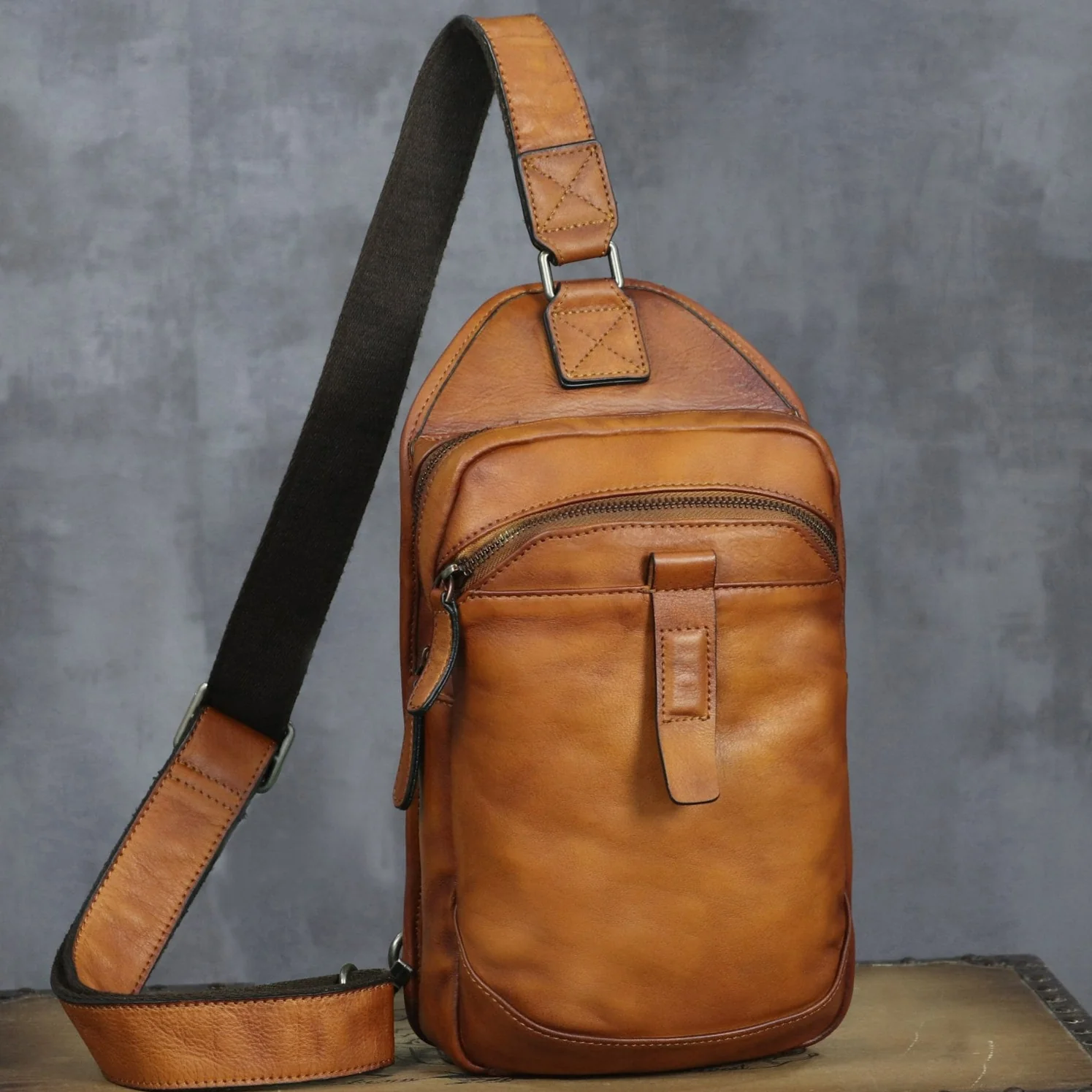 Leather Sling Bag Handmade Crossbody Chest Backpack