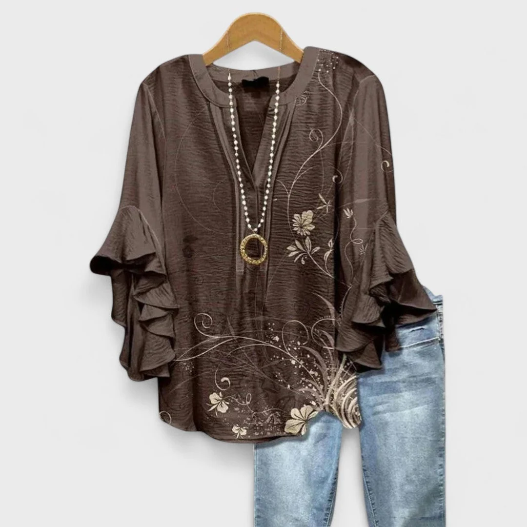 Damenbluse mit V-Ausschnitt und R��schen?rmeln