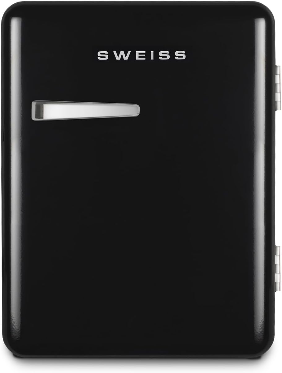 SWEISS Mini Bar Vintage 31L WEISS9, Mini Frigo Compact Design Rétro, Réfrigérateur Silencieux 24 dB pour Chambre, Bureau, Boissons ou Cosmétiques, Température réglable 6°-15°C, Noir