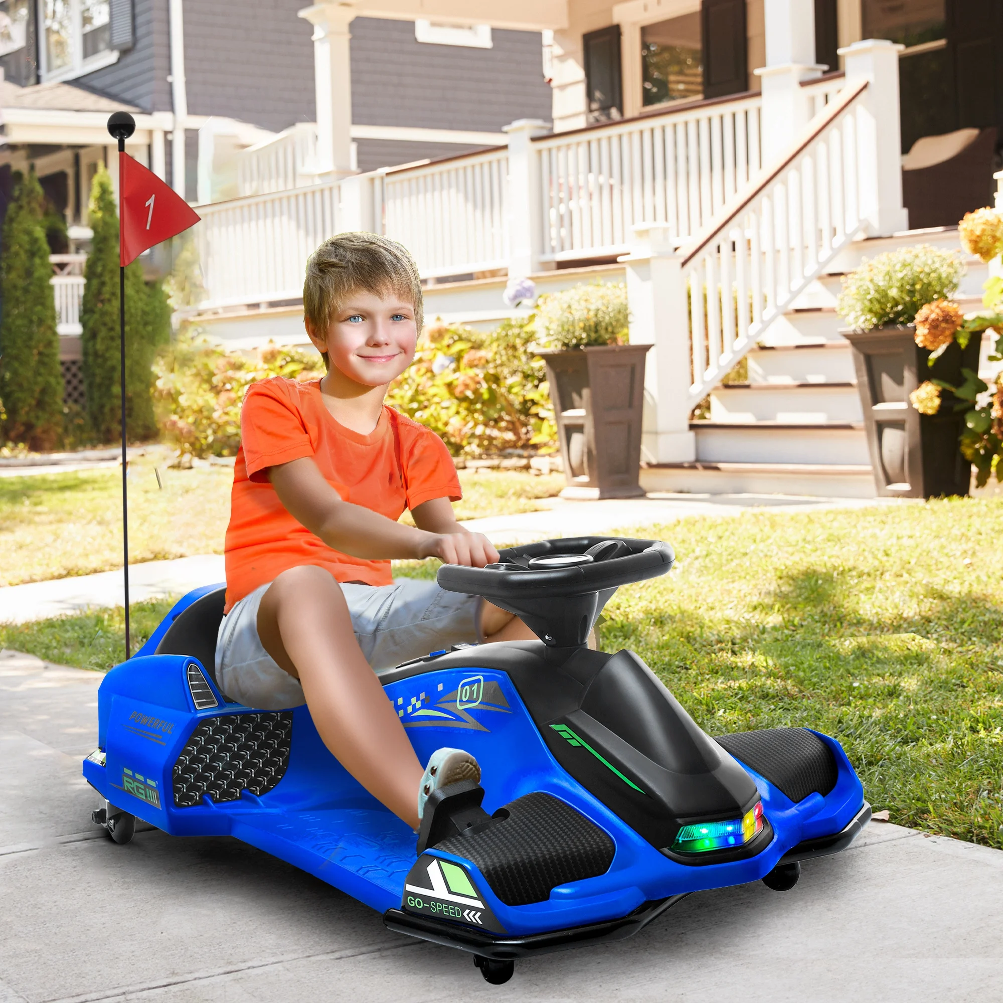 2025 Aosom 12V Elektrische Gokart met Langzame Start, Muziek en Verlichting �C Blauw
