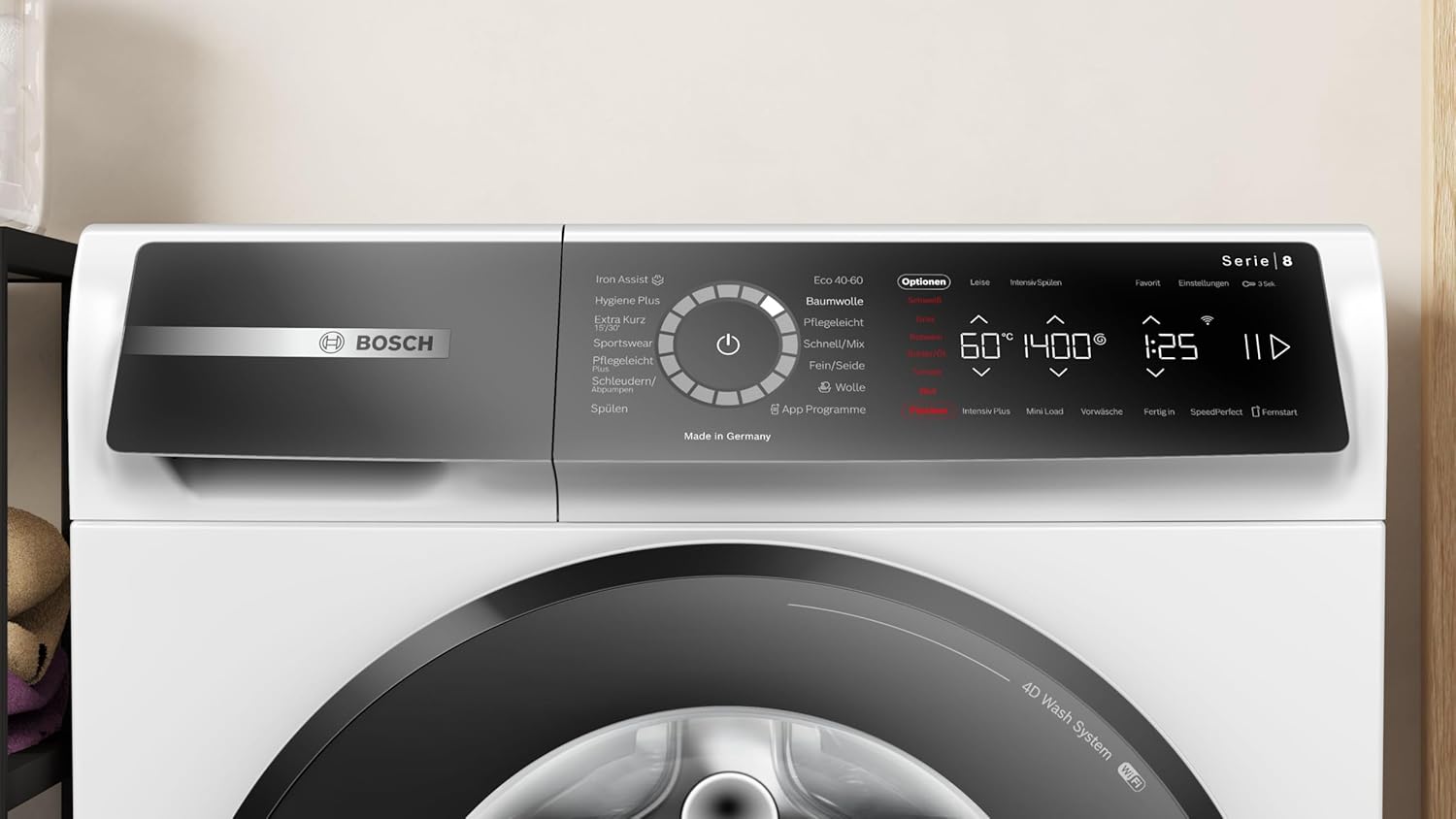 Bosch WGB244010, Serie 8, Smarte Frontlader Waschmaschine, 9 kg, 1400 UpM, Made in Germany, intelligente Waschmittel Dosierung i-Dos, entfernt 16 Fleckenarten, SpeedPerfect, spart Wasser & Energie