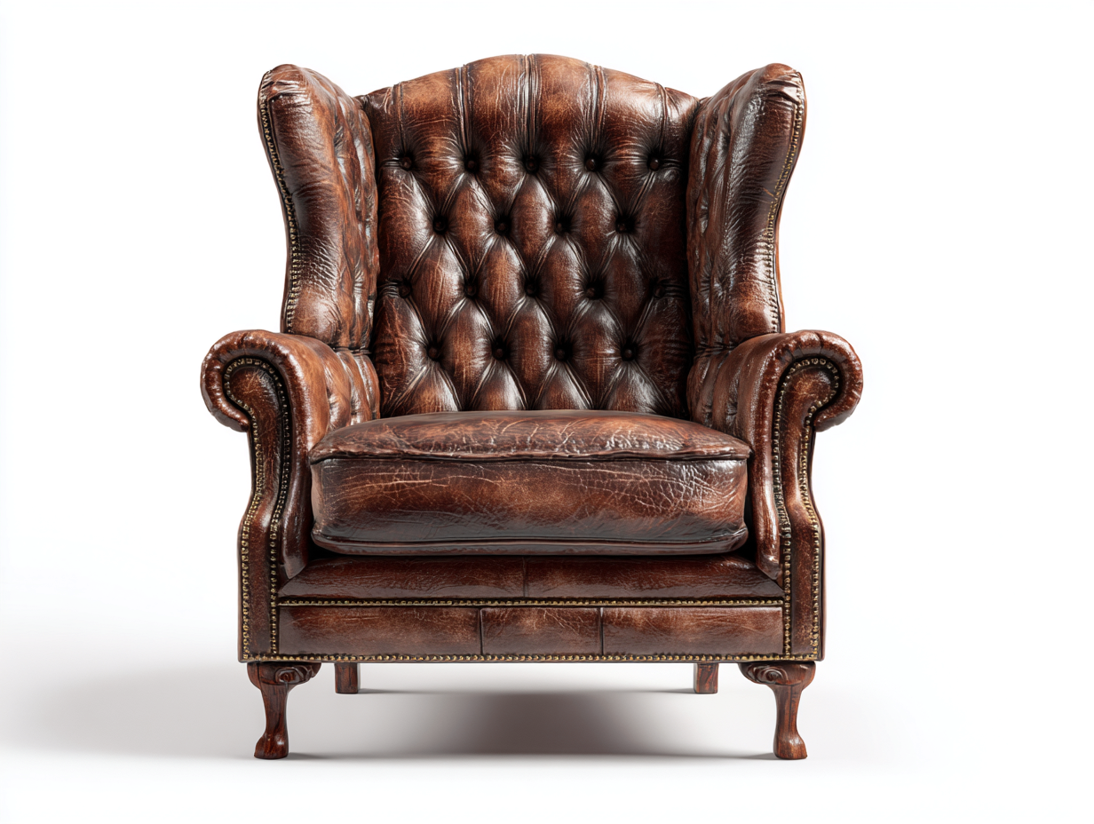 Ledersessel-Echtleder-Holz-90x97x113 cm-Braun-Klassischer Stil