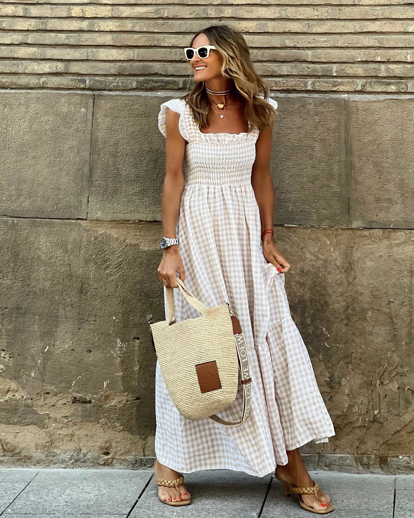 Maxikleid aus Baumwolle mit Gingham-Muster f��r Damen