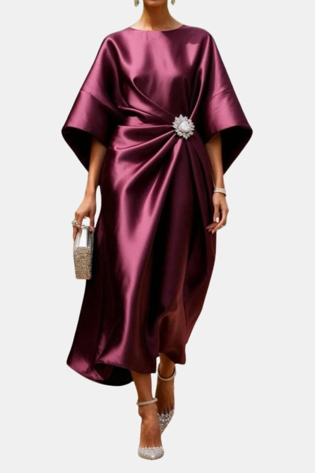 Maxikleid aus Satin mit weiten ?rmeln f��r Damen