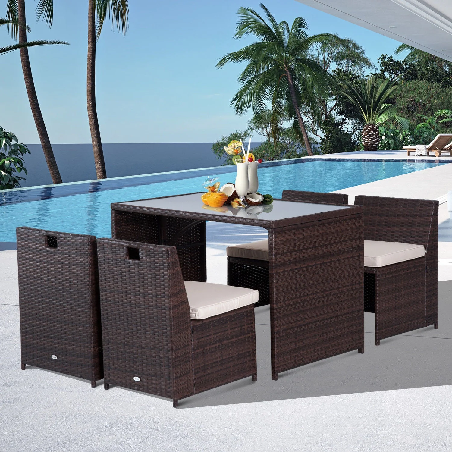 Outsunny Polyrattan Tuinmeubelset 5-delig. weerbestendig UV-bestendig