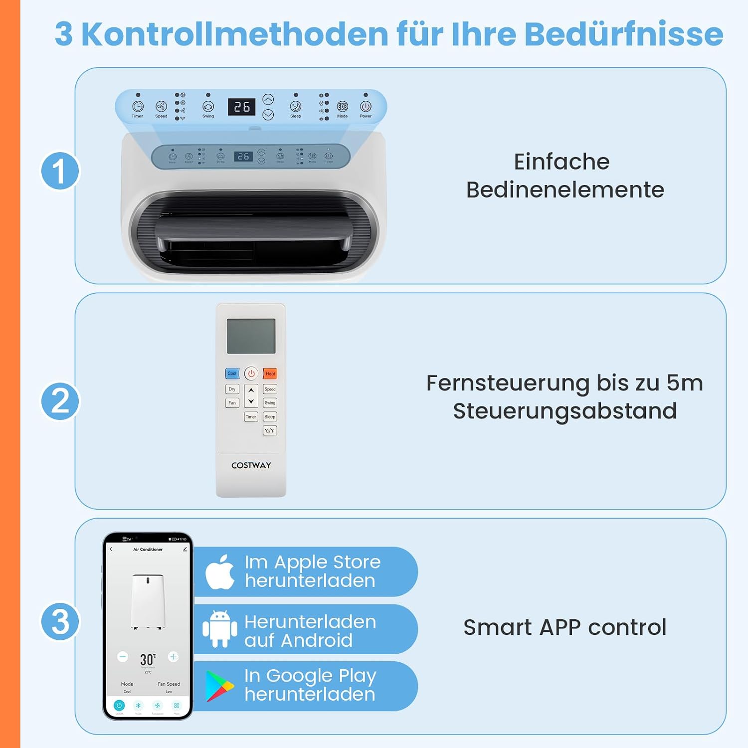 COSTWAY Klimaanlage mobil 14000BTU, Klimagerät mit Abluftschlauch, 5 in 1 Kühlen & Heizen & Entfeuchten & Belüften & Schlafmodus für Räume bis zu 135 m³, Fernbedienung/App, 24H Timer, 4100W, ≤57dB