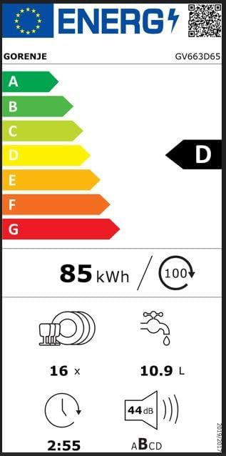 Gorenje GV663A66 Geschirrspüler/Einbaugerät FRONT NICHT ENTHALTEN/Made in EU/60 breite/16 Maßgedecke/8 Programme/TotalDry/Nachtprogramm/Status LED Licht/EEK: A-10%/Einbaumaße (HxBxT): 82 x 60 x 55,5cm