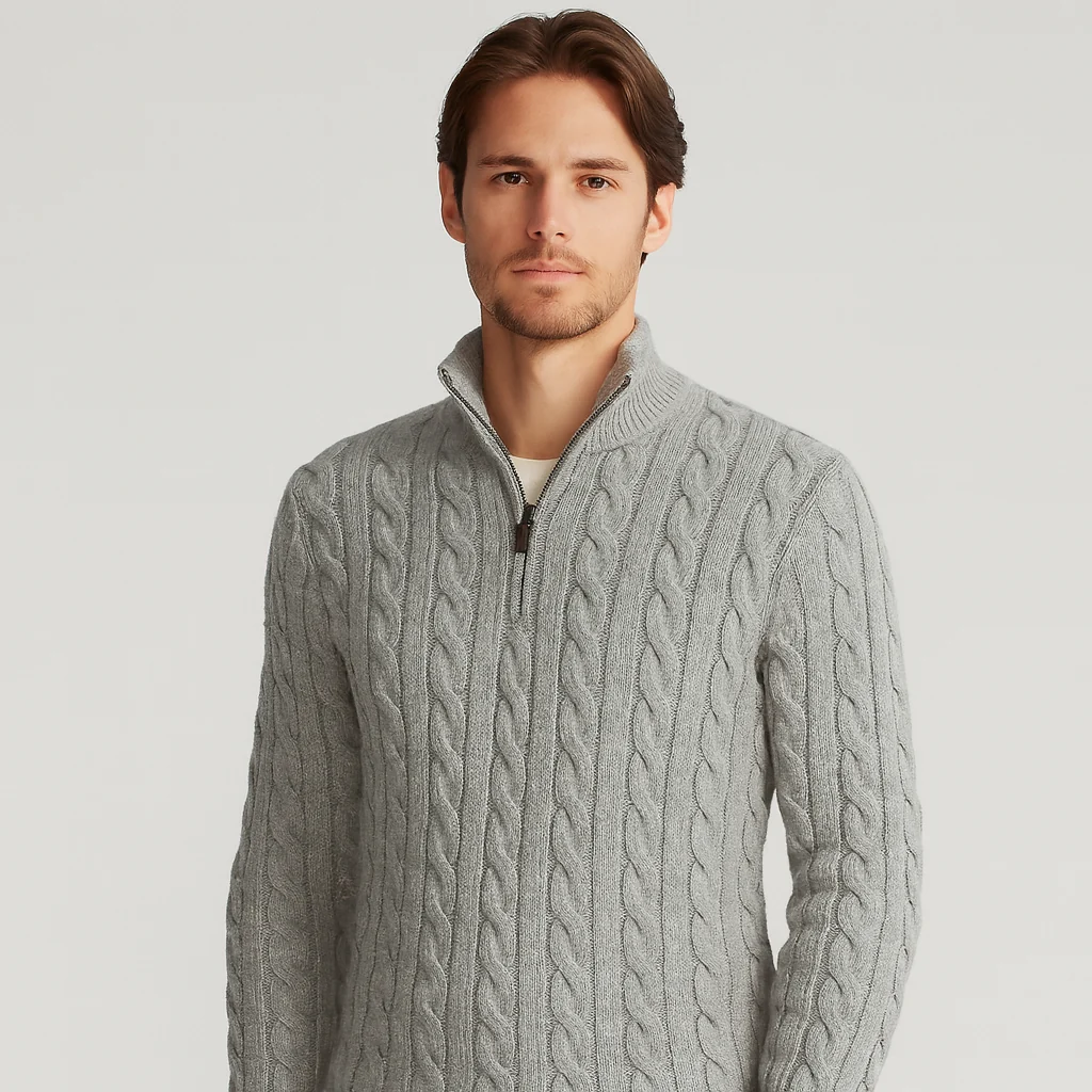 Lorenzo Bellucci | Luxuri?ser Herrenpullover mit halbem Rei?verschluss und hohem Kragen