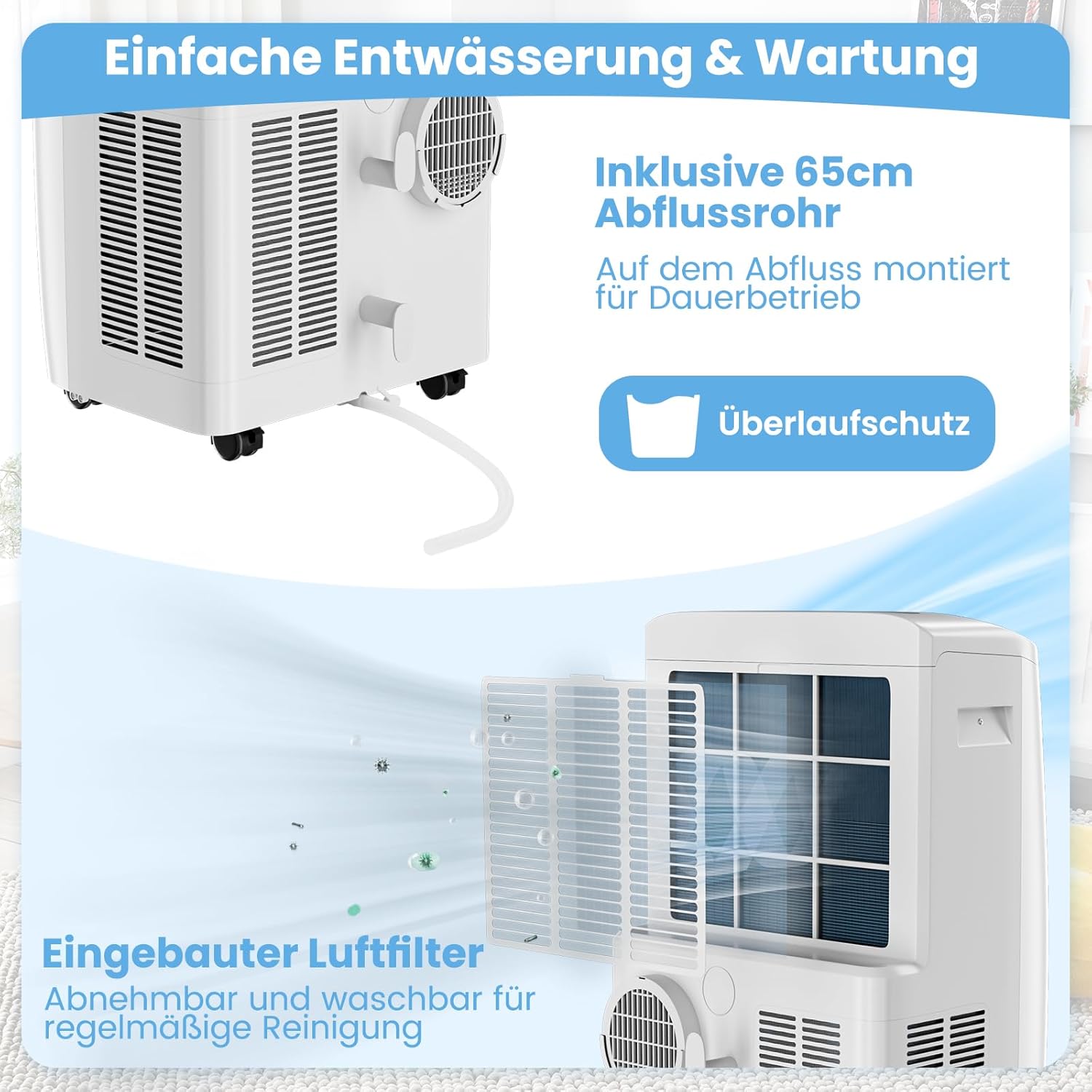COSTWAY Klimaanlage mobil 14000BTU, Klimagerät mit Abluftschlauch, 5 in 1 Kühlen & Heizen & Entfeuchten & Belüften & Schlafmodus für Räume bis zu 135 m³, Fernbedienung/App, 24H Timer, 4100W, ≤57dB