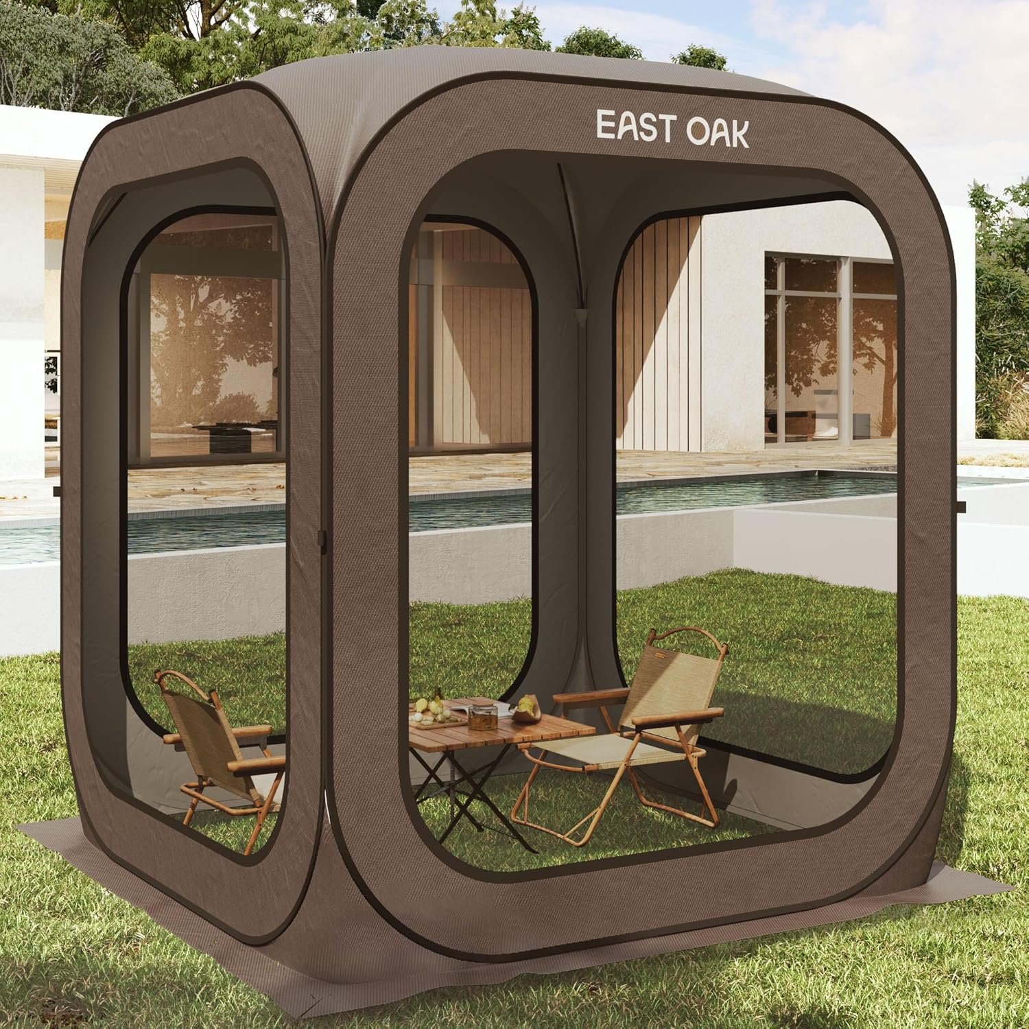 EAST OAK Screen House Tent Pop-Up. Portable Screen Room Canopy Instant Screen Tent 10 x 10 FT with Carry Bag for Patio. Backyard. Deck & Outdoor Activities. Beige