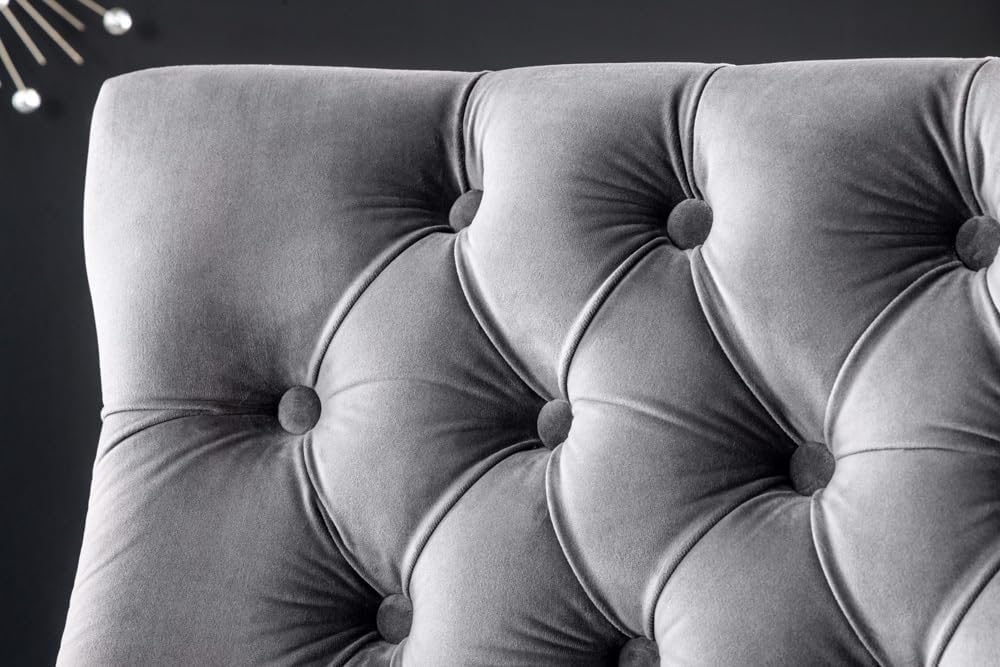 riess-ambiente.de Design Sofabank Castle Deluxe 165cm grau Samt Löwenkopf Chesterfield Barock, Esszimmerbank mit Rückenlehne, Sitbank, Küchenbank, Polsterbank