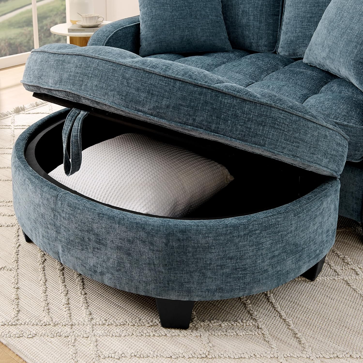 Sofa mit mit Aufbewahrungs-Hocker, Schlafsofa mit Verstellbarer Rückenlehne und Kissen, Klein Sofa, für kleine Wohnzimmer,Studienzimmer,Schlafzimmer,Blau