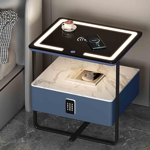 Comodino con Stazione di Ricarica Comodino con Prese E Porte USB Ricarica Wireless Intelligente con Luce Tattile A LED con Cassetti E Barra Luminosa Tavolo in Vetro Temperato (Color : Gray Blue, Siz : Amazon.it: Casa e cucina