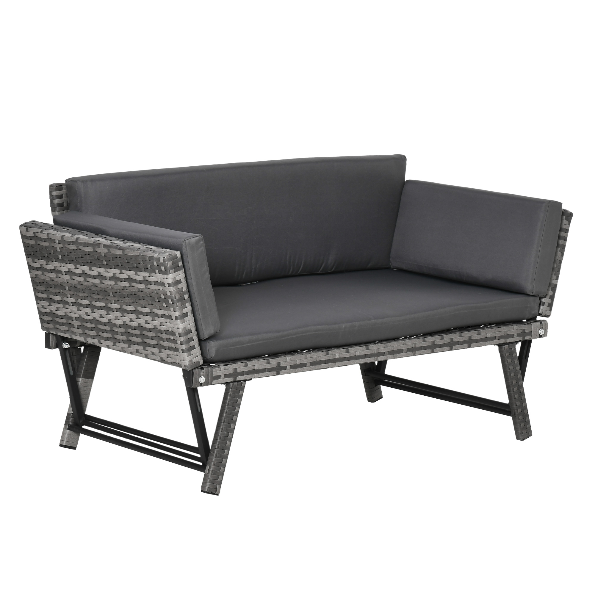 2-zits tuinbank met opklapbare armleuningen, grijs 129 x 66 x 67 cm