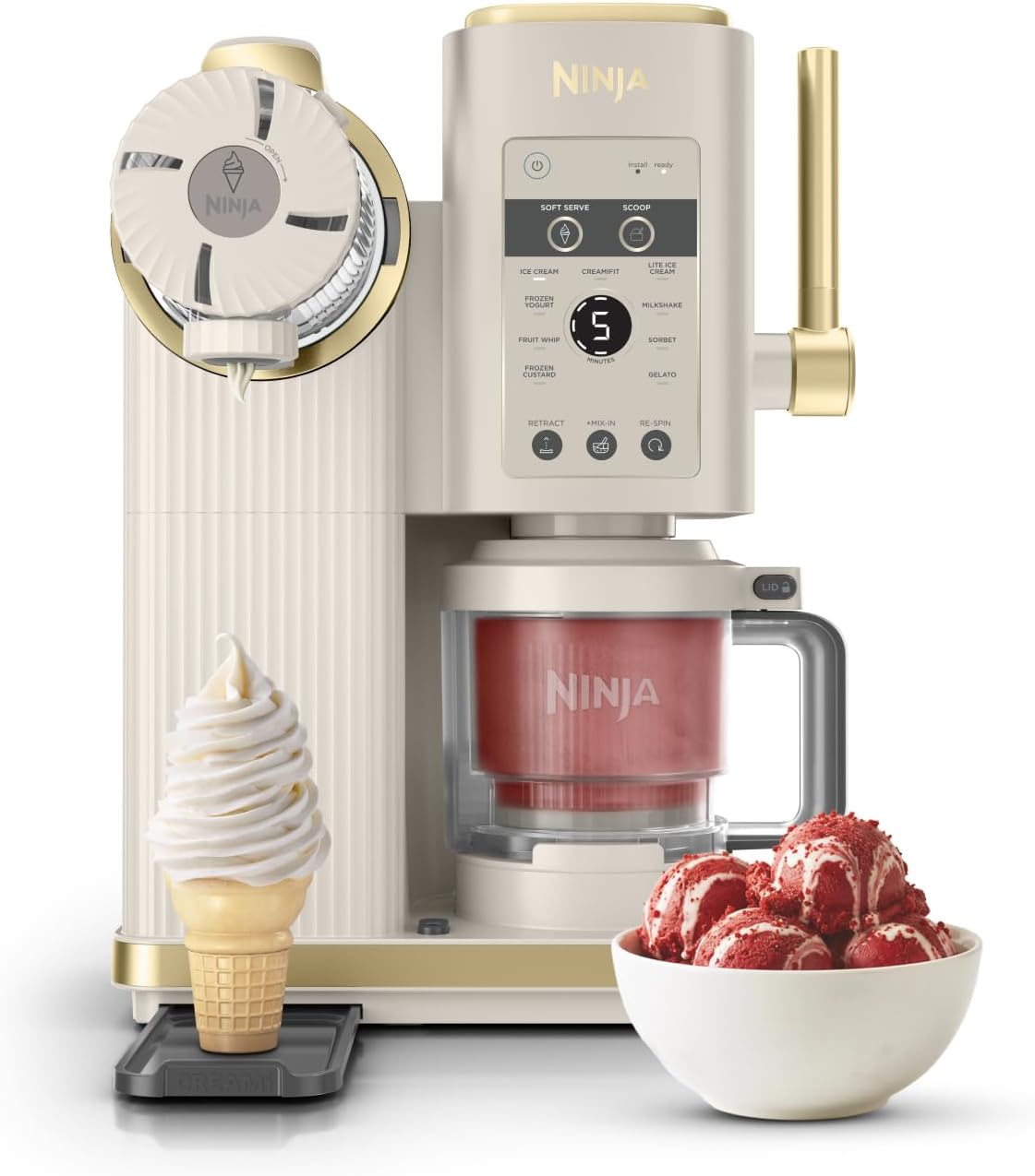 Ninja CREAMi Scoop & Swirl Eismaschine mit 2 Behältern, 13 Funktionen, für Eiscreme, Softeis, Gelato, Sorbet, Milchshakes und mehr, mit Mix-In-Funktion, Stone Gold NC701EUSTGD