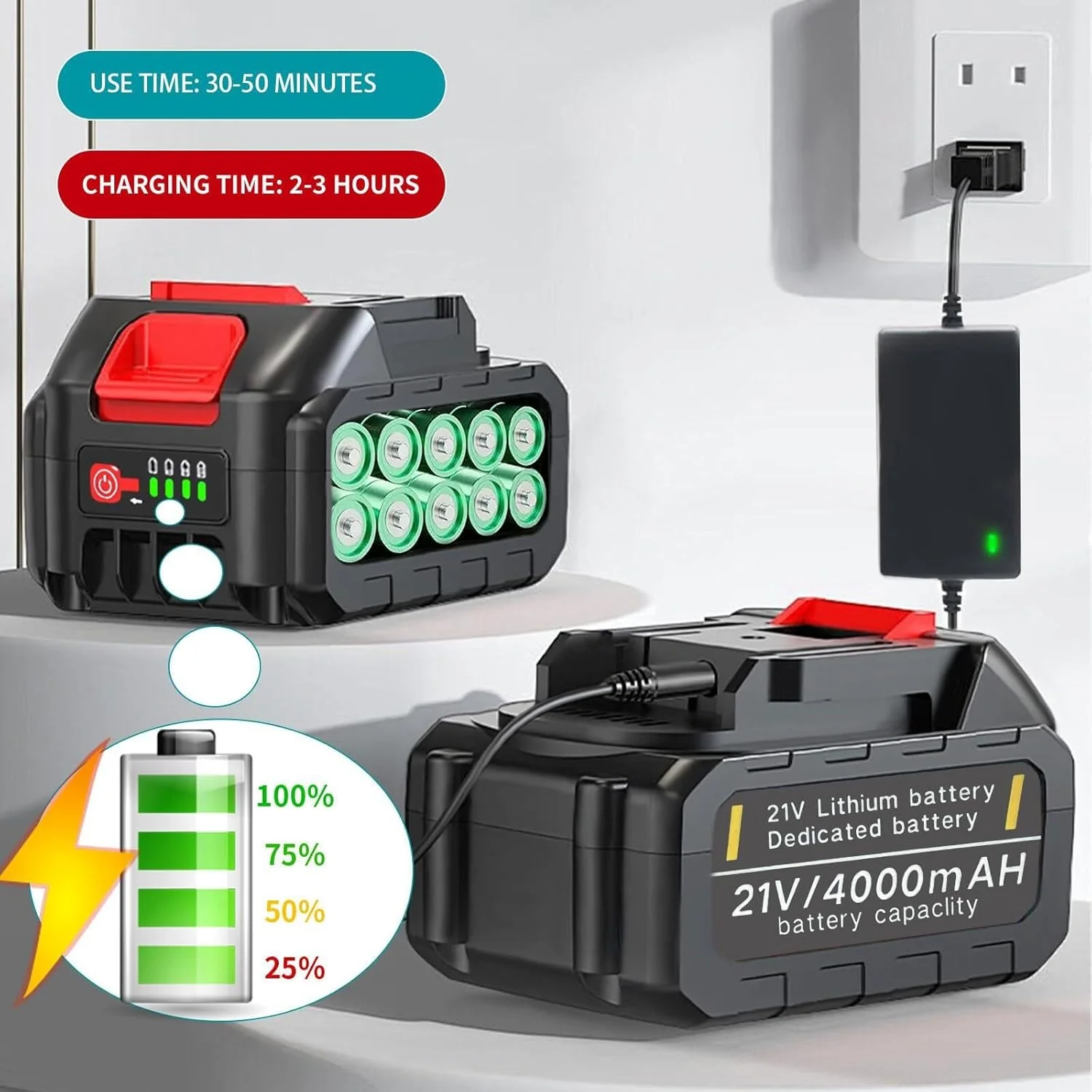 Hengriacly Grastrimmer op accu 21V, Accu grastrimmer voor Makita accu, Grastrimmer met onkruidborstel, Accu bosmaaier, Accu motormaaier - Incl. 2x4.0Ah accu & oplader, 750W borstelloze motor