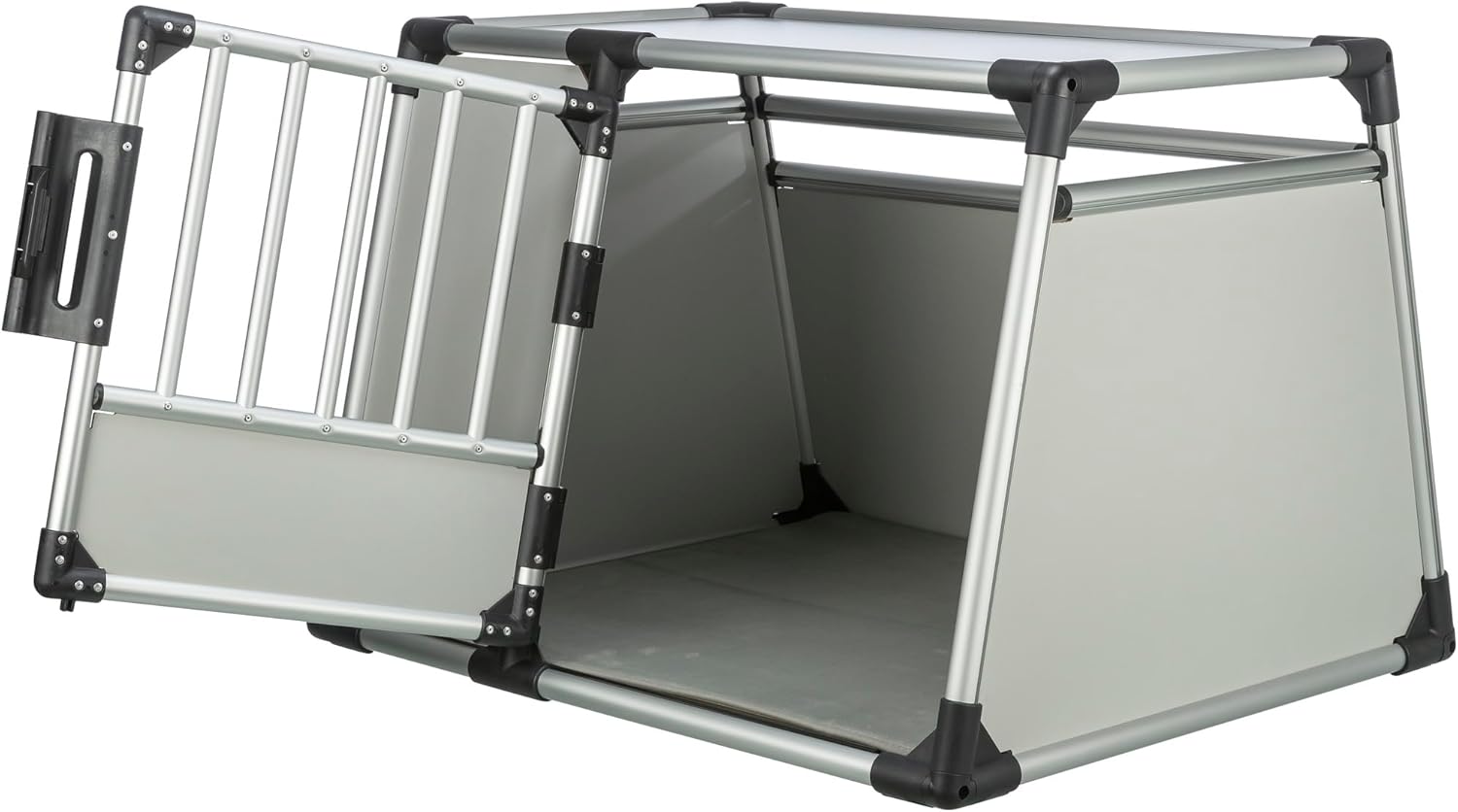 TRIXIE Hunde-Transportbox, Aluminium, L: 92 x 64 x 78 cm, grafit, rutschfste Liegematte, Klettleiste am Boden, Sicherheitsverschluss, stabil und geruscharm, hochgeschlossene Wnde - 39338