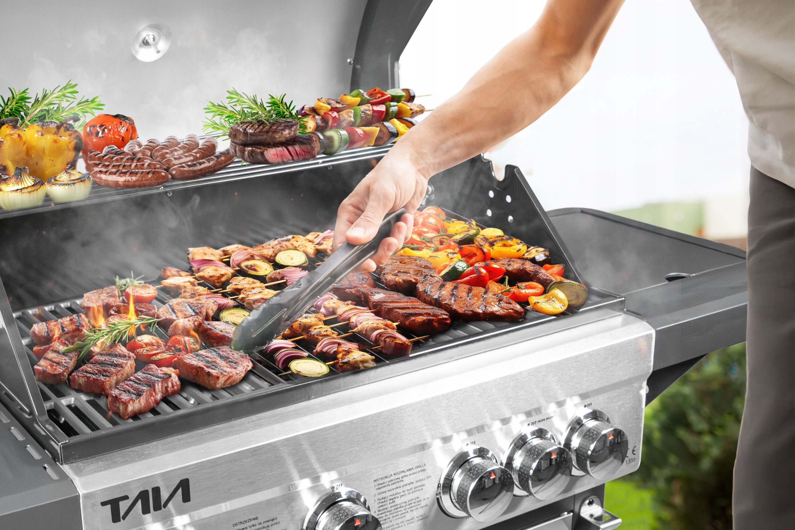 WIELKI GRILL GAZOWY NIERDZEWNY DUŻY RUSZT ŻELIWNY 17,1kW TERMOMETR 10W1