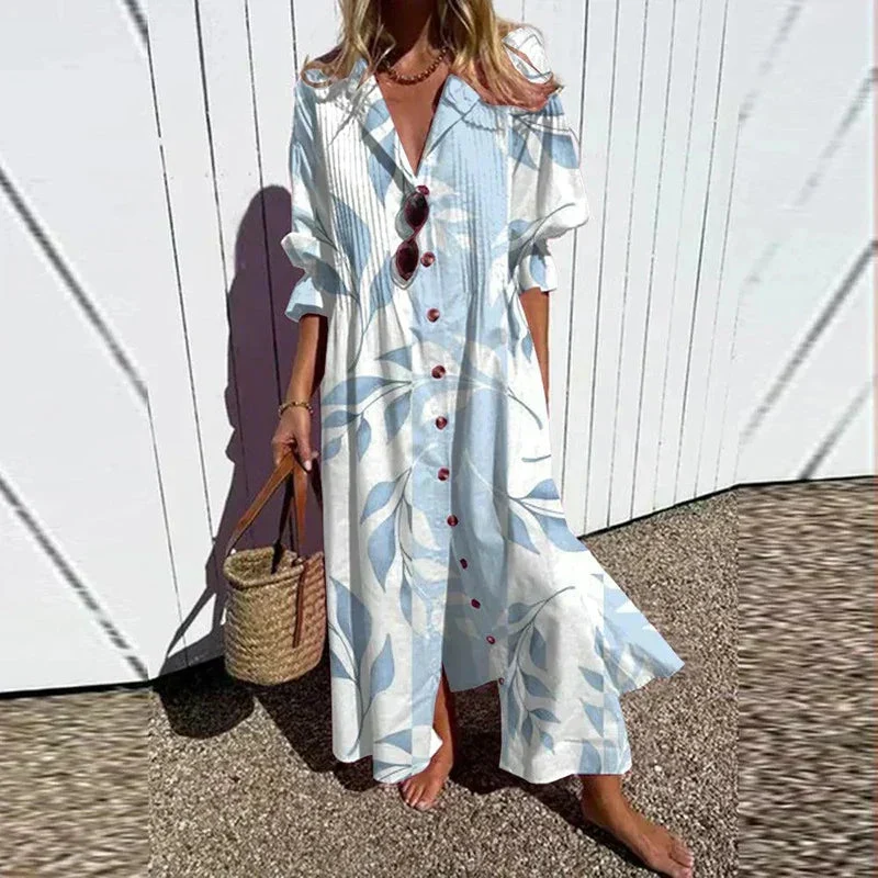 Damen Maxikleid mit Blumenmuster und V-Ausschnitt