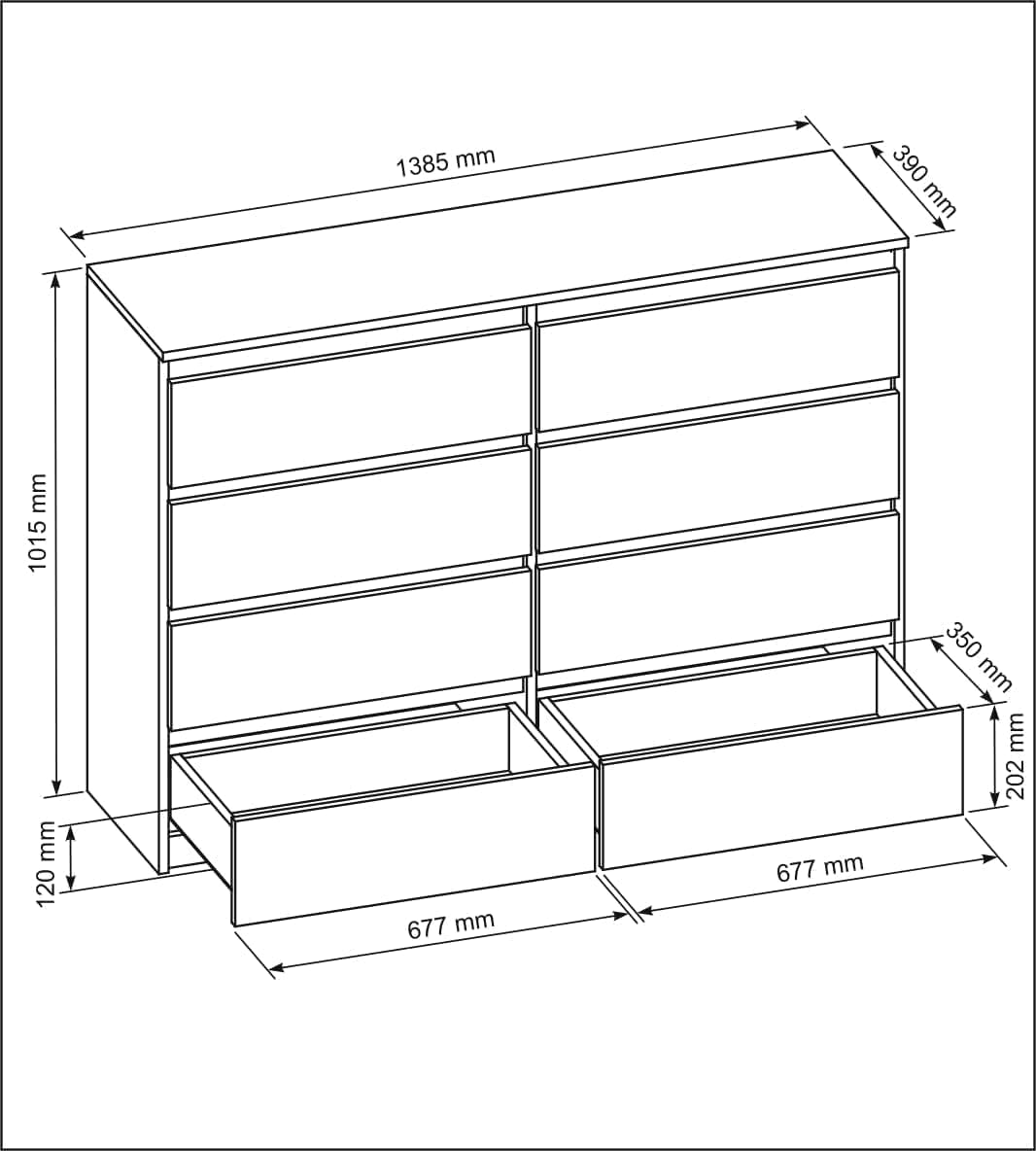 meble masztalerz Kommode Weiss Matt mit 8 Schubladen - 138,5 x 101,5 x 39 cm - Sideboard Wohnzimmer, Schlafzimmer - Schubladenschrank - Komodenschrank