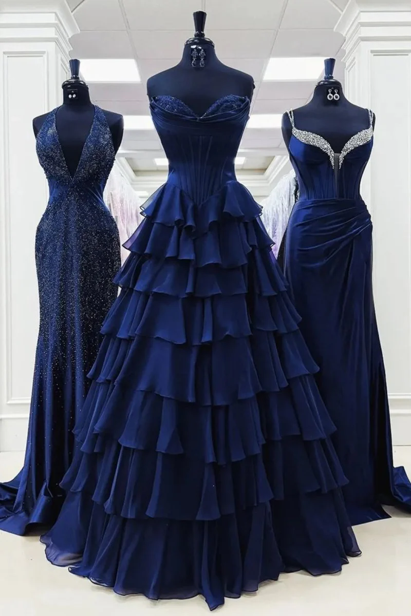 Strapless A-Line Ruffle Long Prom Dress With Split