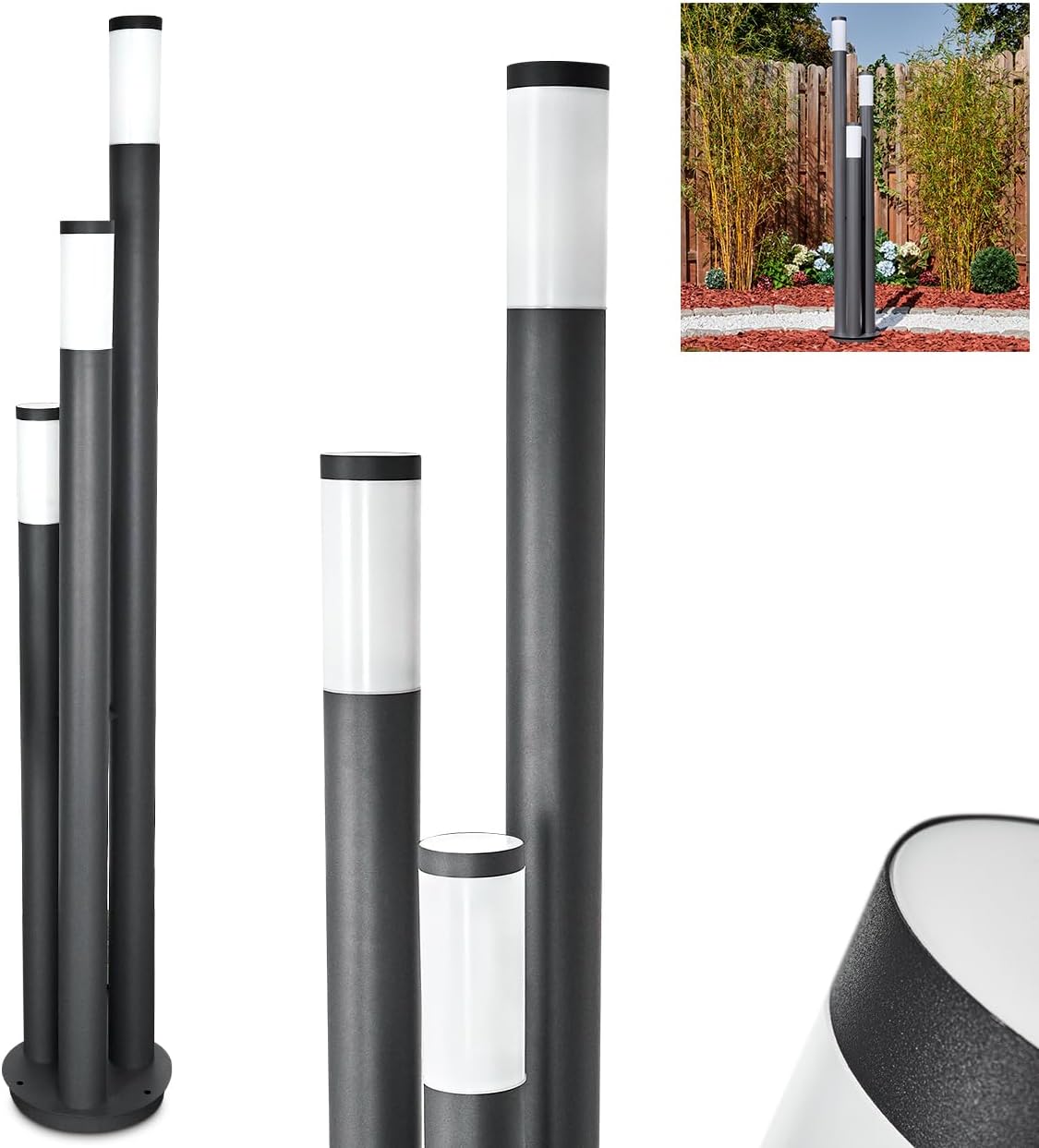 HOFSTEIN Wegeleuchte Sessa, Außenwegeleuchte aus Metall/Kunststoff in Anthrazit/Weiß, moderne Außenleuchte für Garten, Außenbereich, Hof, Terrase, Höhe 170 cm, 3 x E27, IP44
