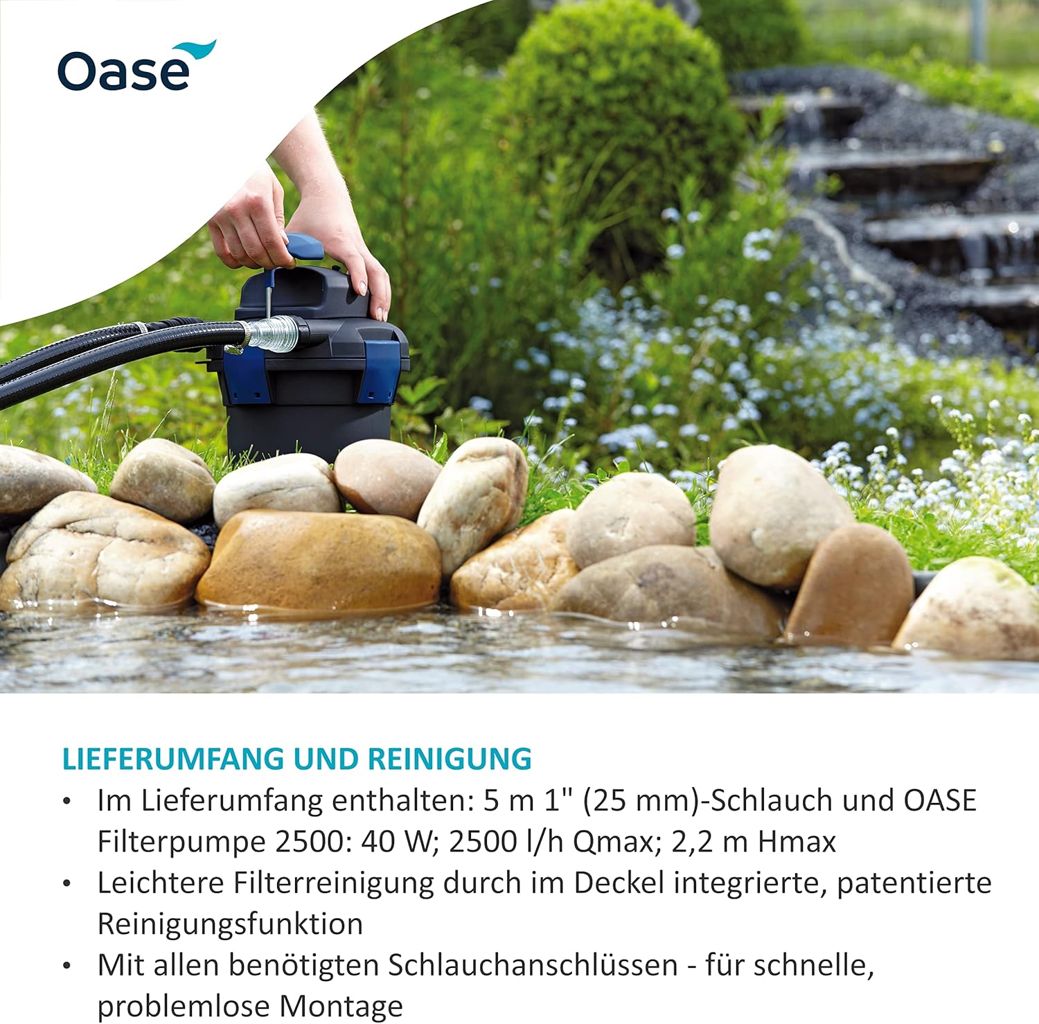 OASE 50499 Druckfilter BioPress Set 4000, Teichfilter Filterset zur effektiven und raschen Algenbekäpfung, Komplettset inkl Filterpumpe und UVC Klärer