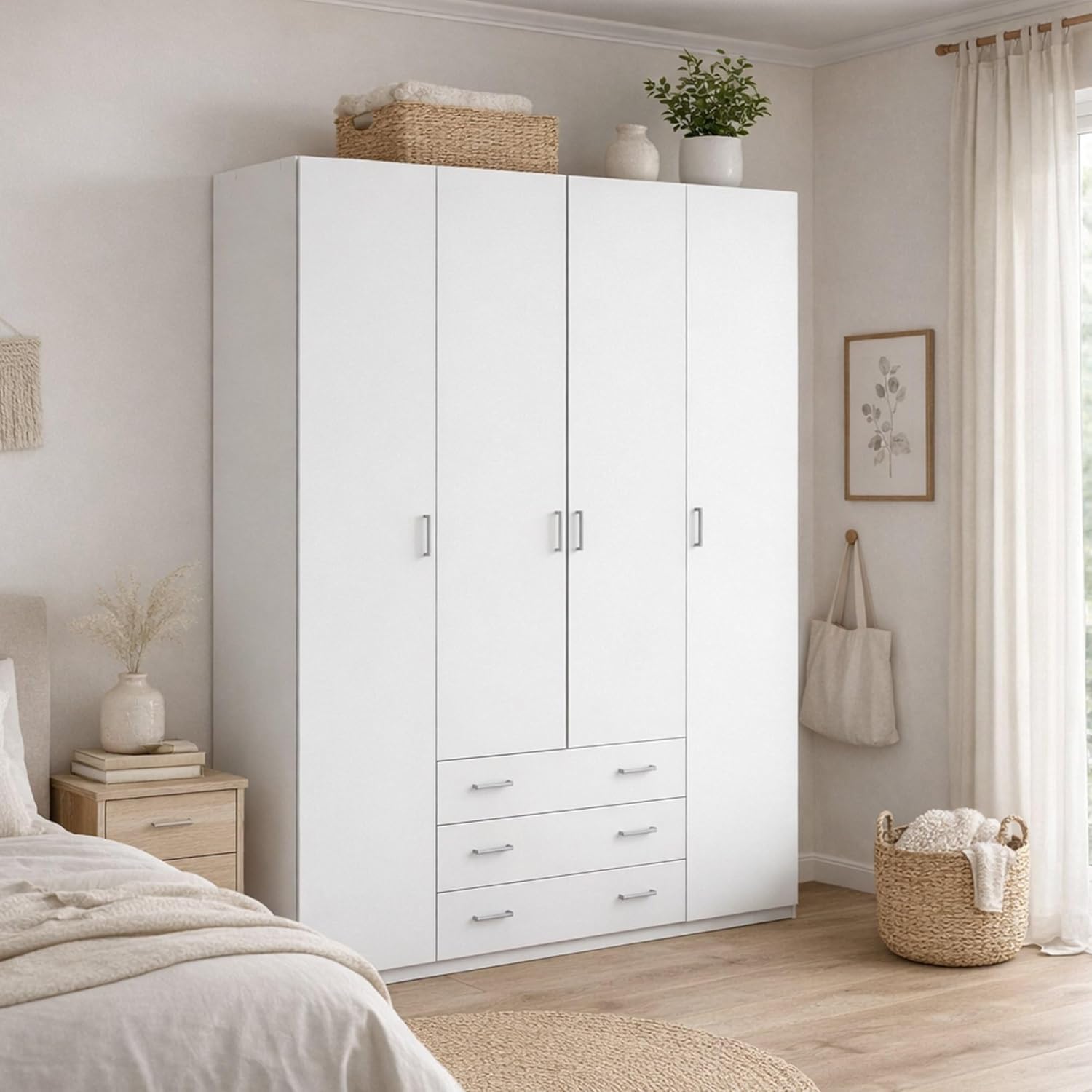 Dmora Grande Francine Kleiderschrank, Schlafzimmermöbel, begehbarer Kleiderschrank, 154x50 h200 cm, weiß