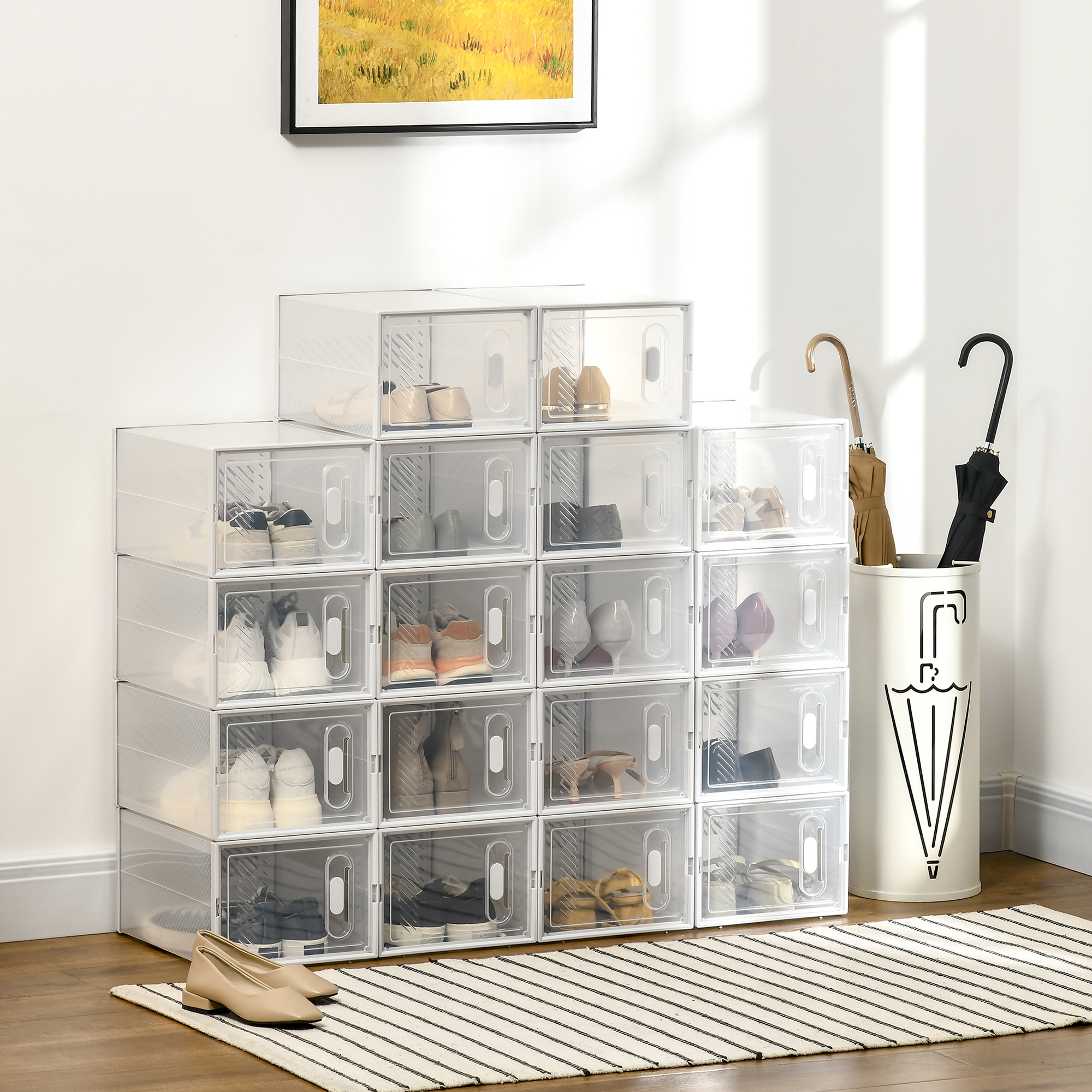 Modulair Opbergsysteem met 18 Compartimenten, Plug-in Rek, 25 cm x 35 cm x 19 cm, Transparant