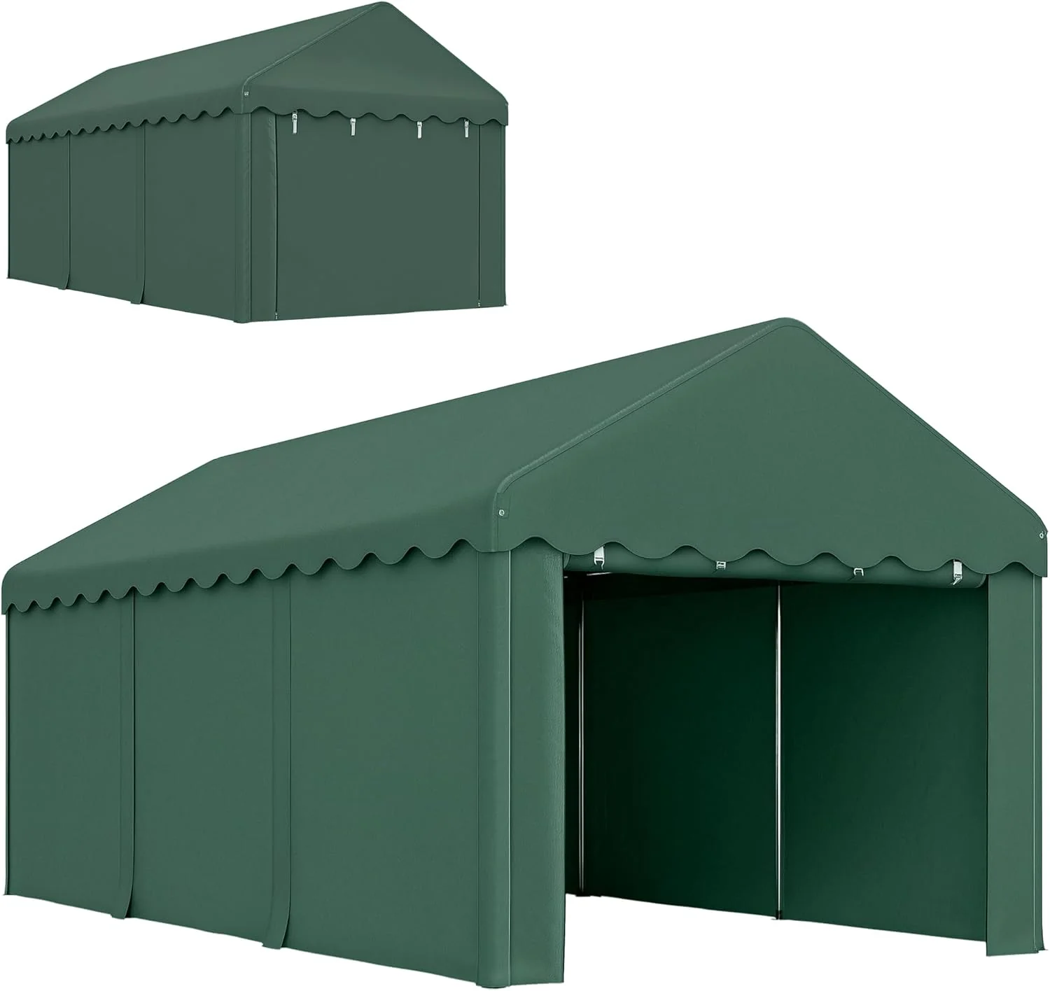Outsunny Carpa Garaje 6x3 m Garaje Exterior para Coche Impermeable Garaje Portátil Anti-UV con Paredes Laterales Desmontables y 2 Puertas con Cremallera Verde