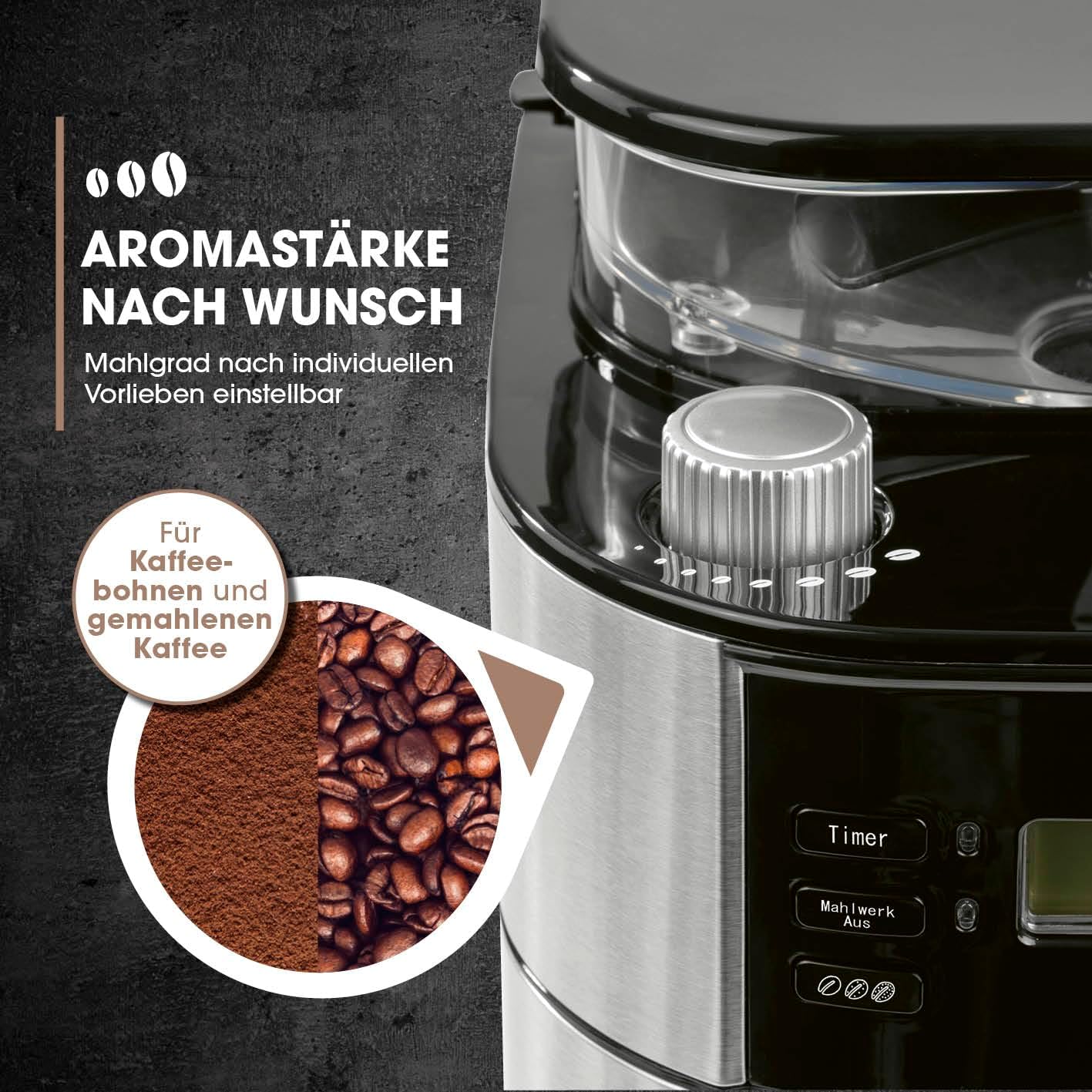 Barista filterkoffiezetapparaat met verstelbare molen & thermoskan | Warmhoudfunctie, 24-uurs timer & permanent filter | Voor 10 koppen koffie | Koffiezetapparaat voor bonen & poeder [roestvrij staal]