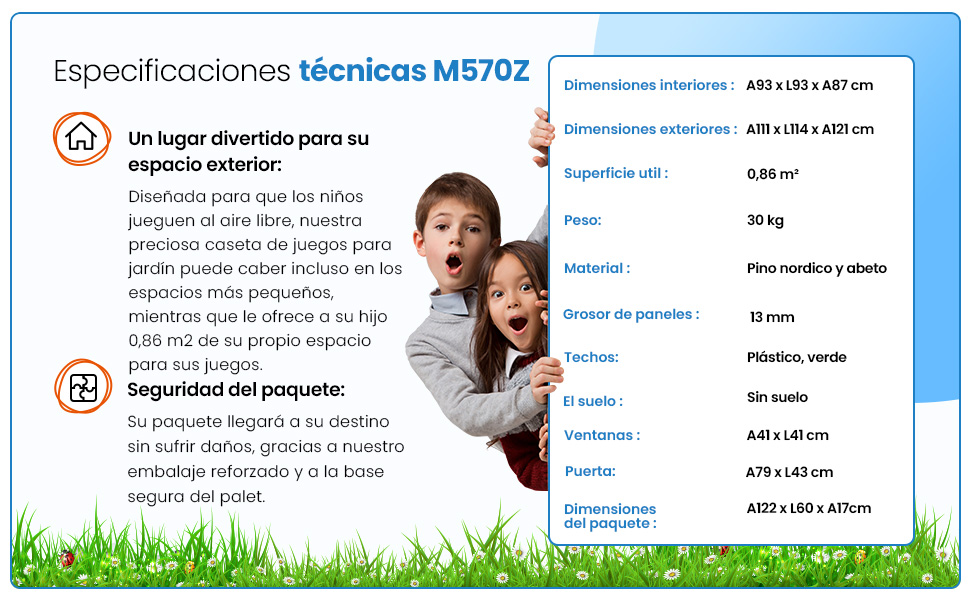 Timbela M570Z - Casa de Madera para niños - Casita de Campo para niños Casa de Juguete de Exteriores